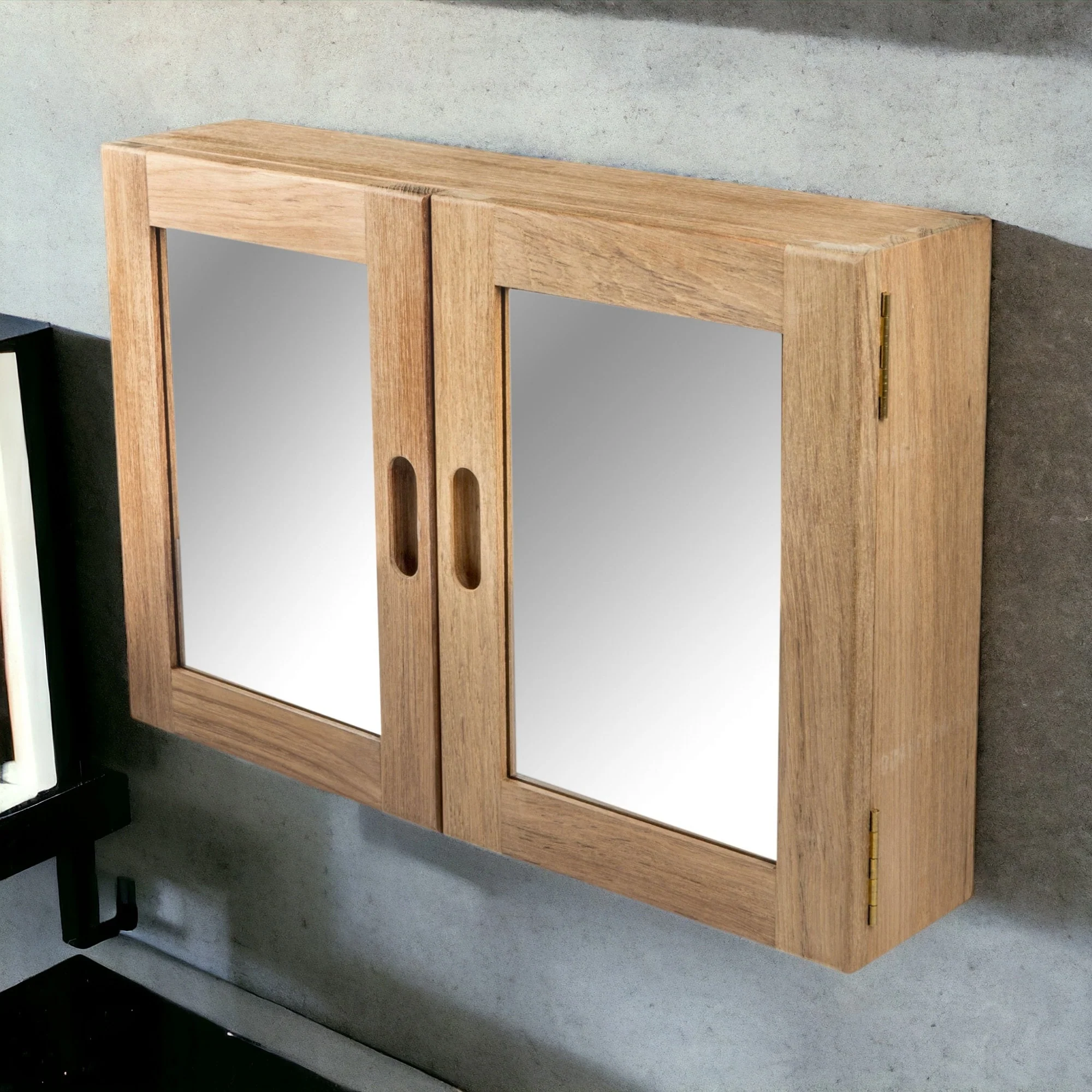 HomeRoots Traditional Solid Teak Double Door Mirrored Medicine Cabinet - 15