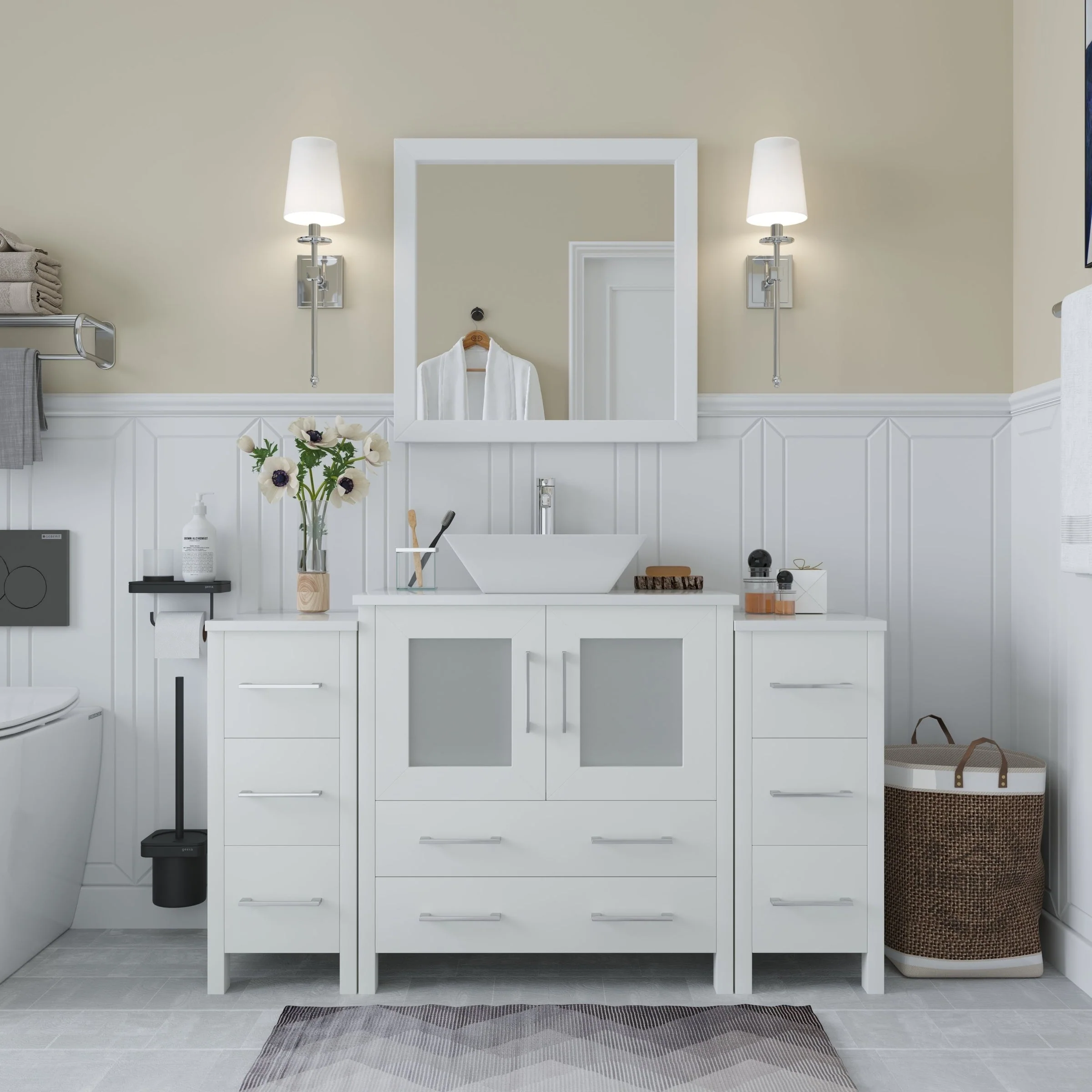 Vanity Art 54-inch Single Sink Bathroom Vanity Set with Engineered Marble Top and Free Mirror - 54 x 18.5 x 36 Inches