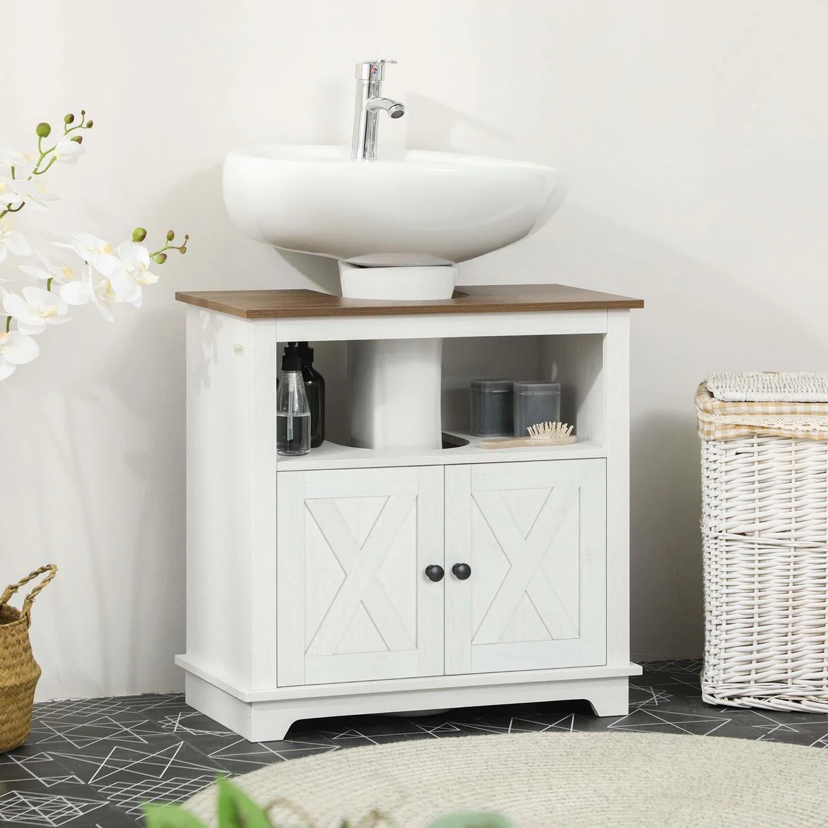 Farmhouse Under Sink Pedestal Vanity Storage Cabinet