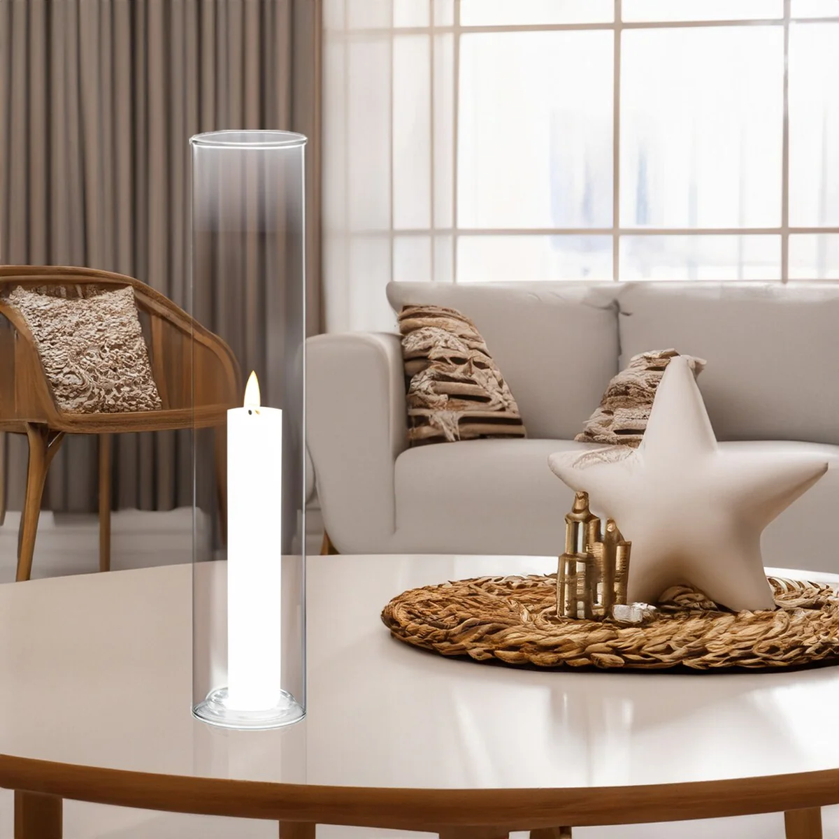 Clear Glass Cylinder Hurricane Chimney Tube, Candle Cover - 1 Piece