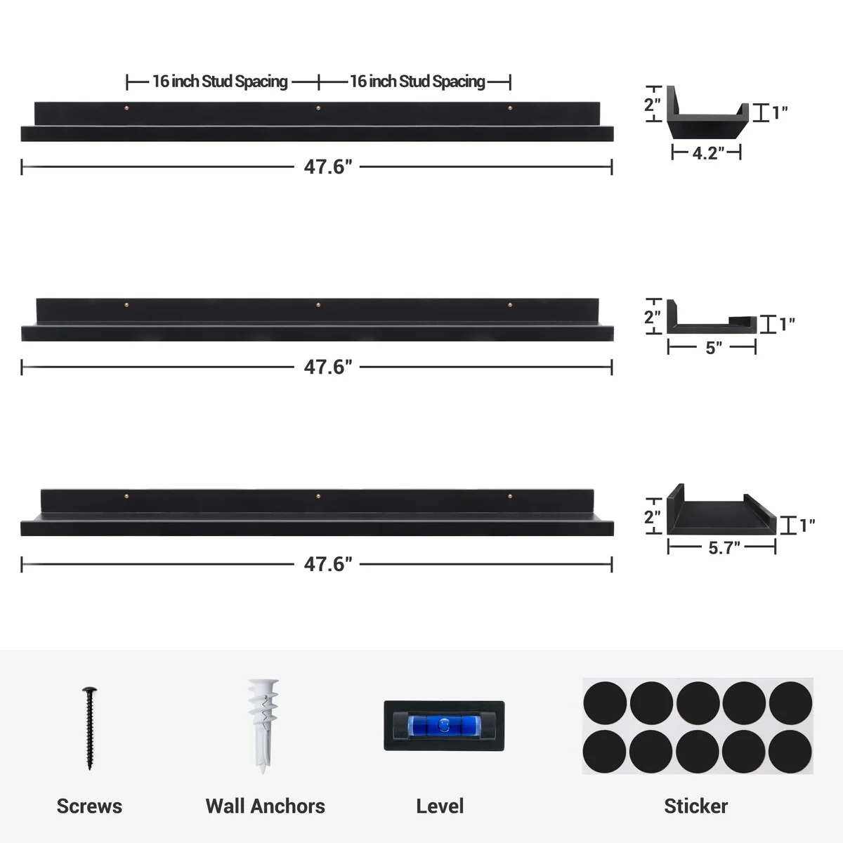 Picture Ledge Shelf, Floating Shelves Wall Mounted Set of 3