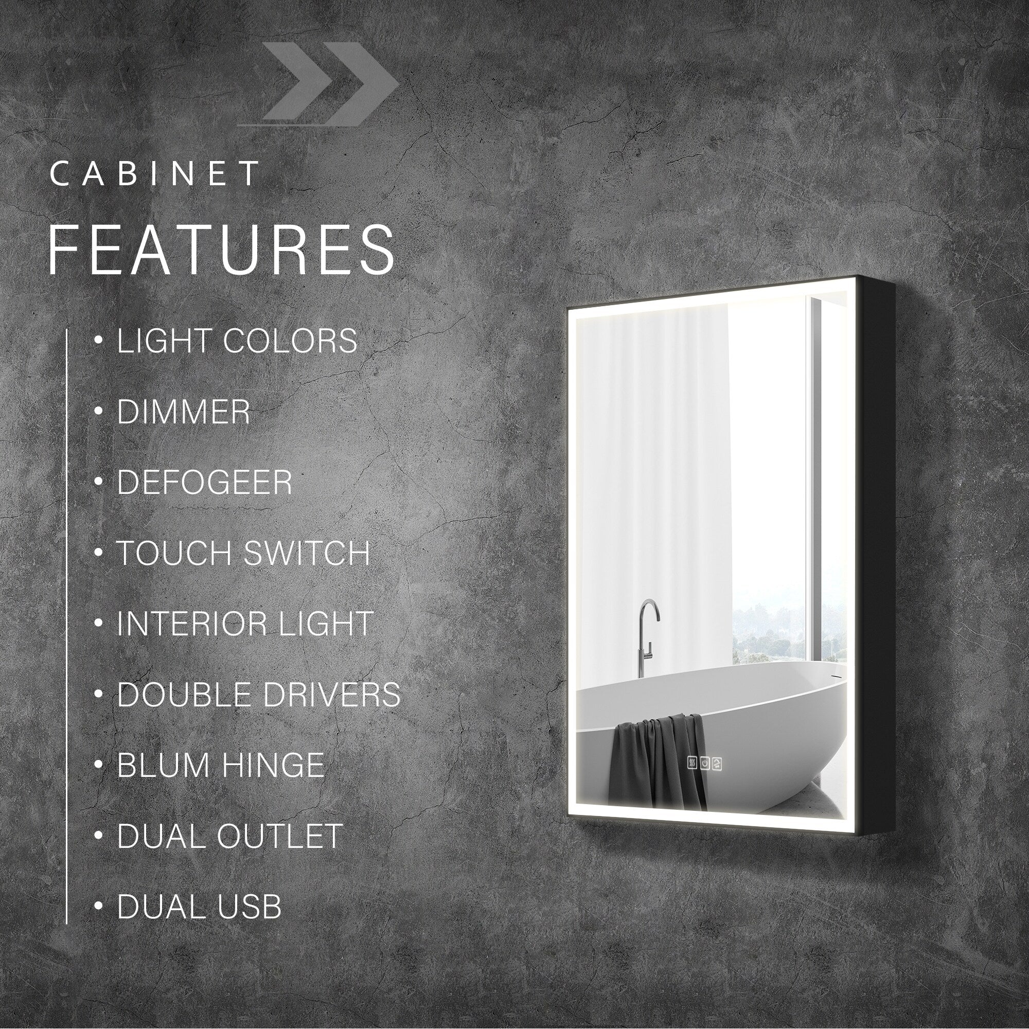 30'' H Recessed Or Surface Wall Mounted LED Mirror Cabinet With Mirror And Adjustable Shelves,Black Frame