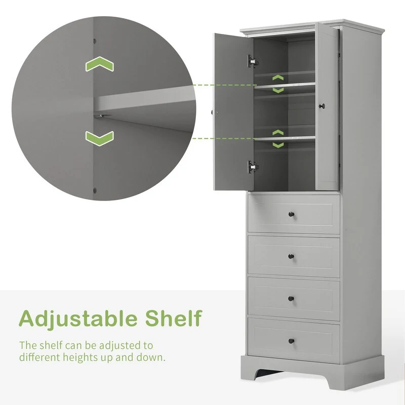 Freestanding Storage Cabinet with 2 Doors and 4 Drawers