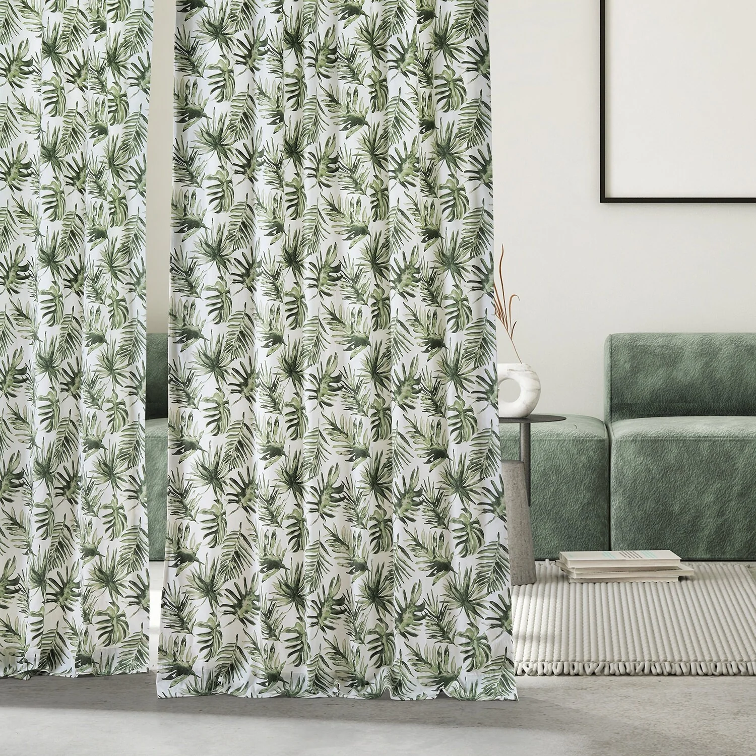 Exclusive Fabrics Coastal Leaf Cascade Printed Cotton Room Darkening Curtain (1 Panel)