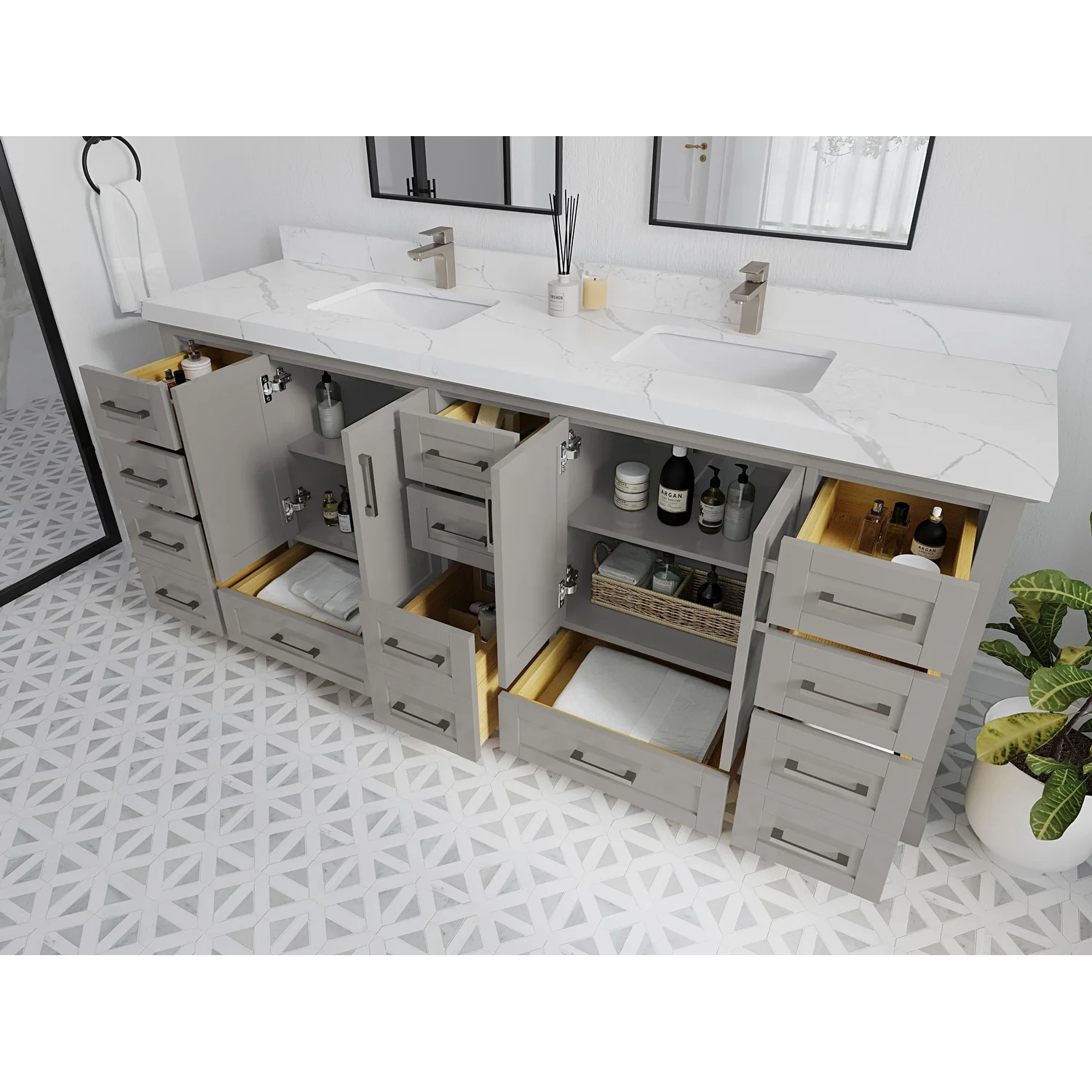 Willow Collection 84 in W x 22 in D x 36 in H Boston Double Bowl Sink Bathroom Vanity with Countertop
