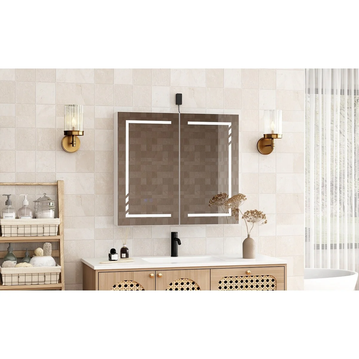 Bathroom Vanity with Ceramic Basin and Modern Medicine Cabinet Combo