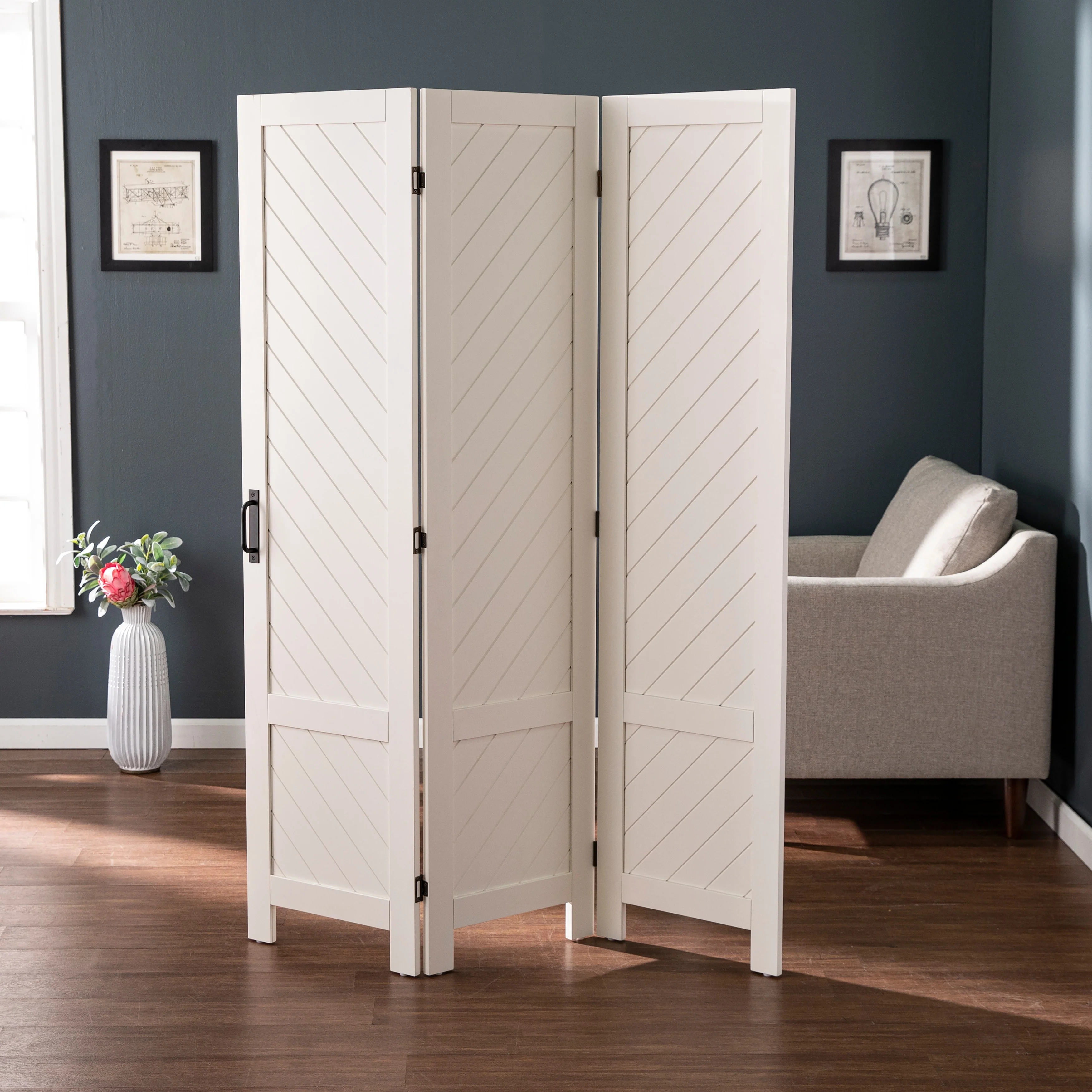 SEI Furniture Tione Modern Farmhouse White Wood Room Divider