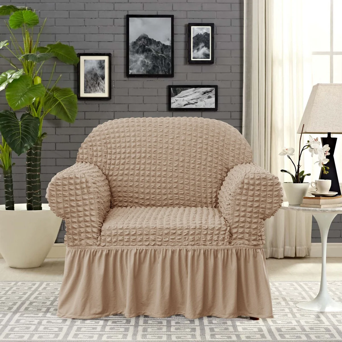Subrtex 1 Piece Armchair Slipcover Seersucker Skirt Stretch Spandex Furniture Protector