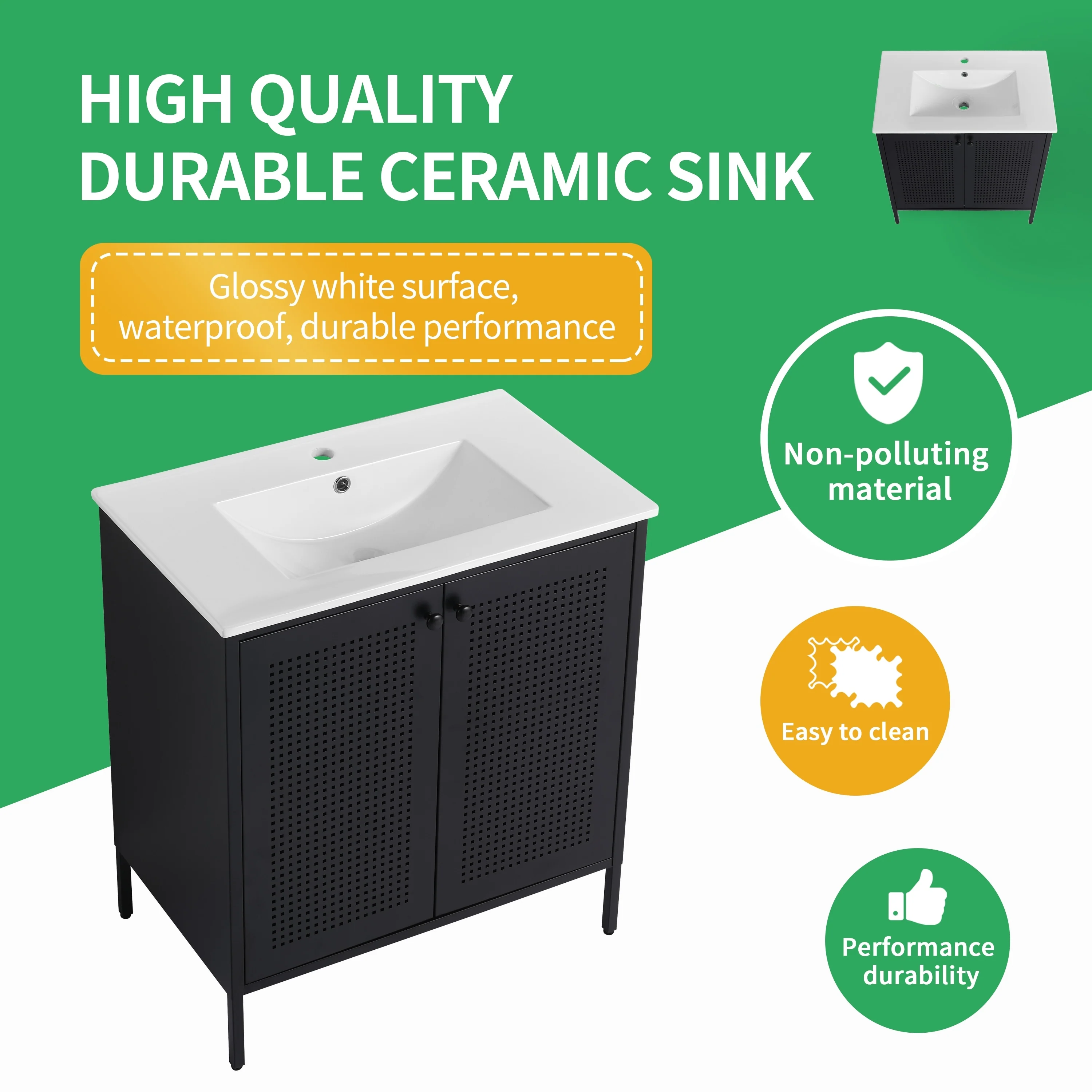 BNK 24/30 inch Freestanding Single Sink Bathroom Vanity with Soft Close Door and 1 adjustable shelf