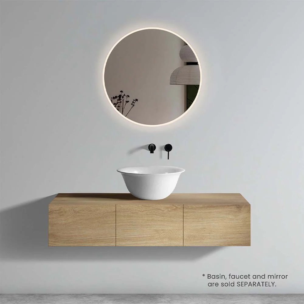 Bathroom Floating Cabinet, Wall Mounted TV stand, Oak Finish Wall-mounted Storage Cabinet for Small Spaces