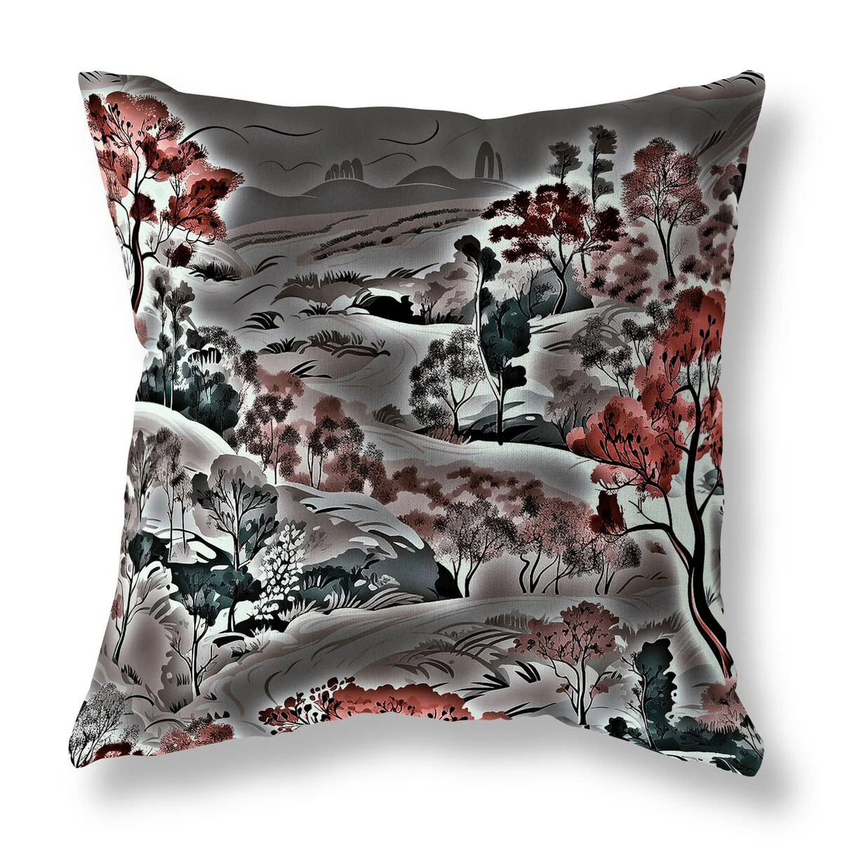 Grey And Red Leaf Magic Stories Indoor/Outdoor Throw Pillow Zipper