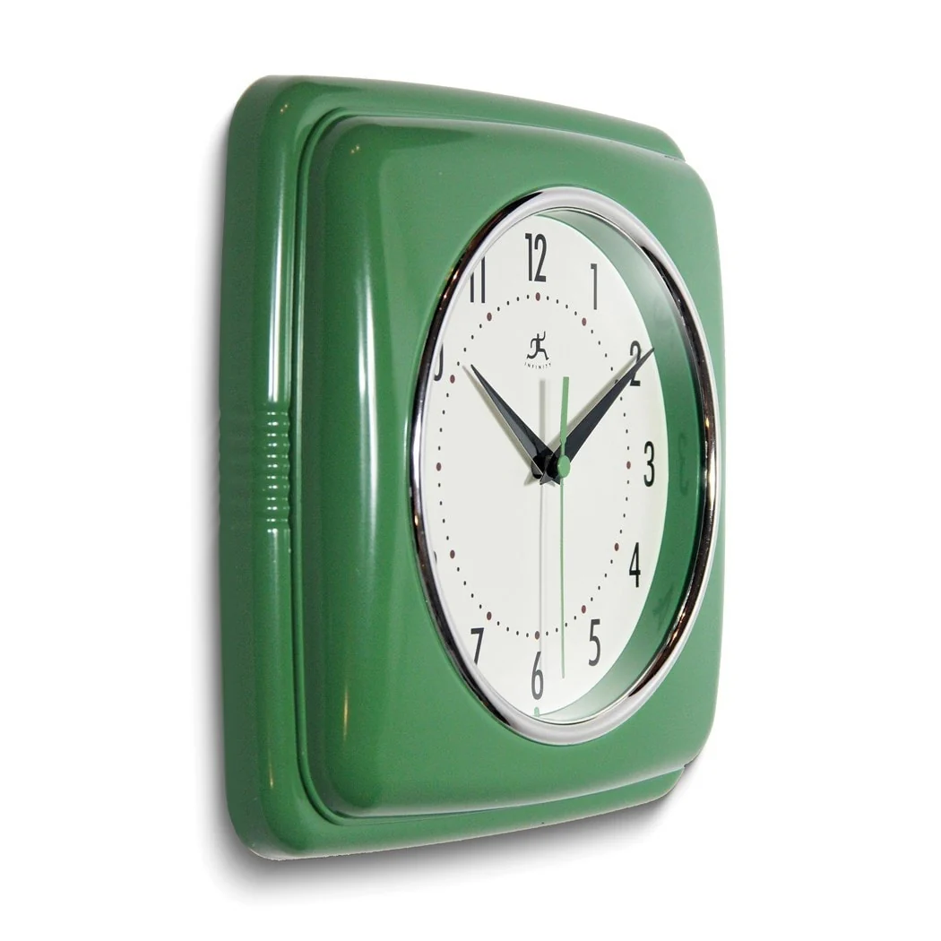 Curata Square Retro Green Finish Metal Quartz Wall Clock with Silent Movement