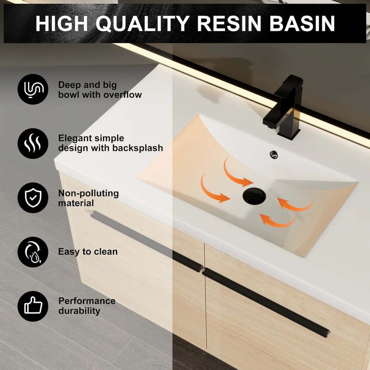 Bathroom Vanity with Resin Countertop Sink & 2 Doors