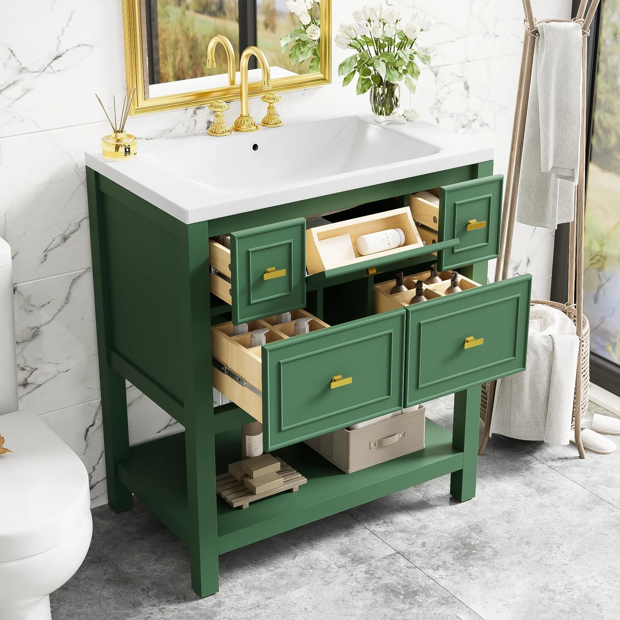 Free Standing Single Bathroom Vanity with 5 Drawers Bathroom Storage Cabinet