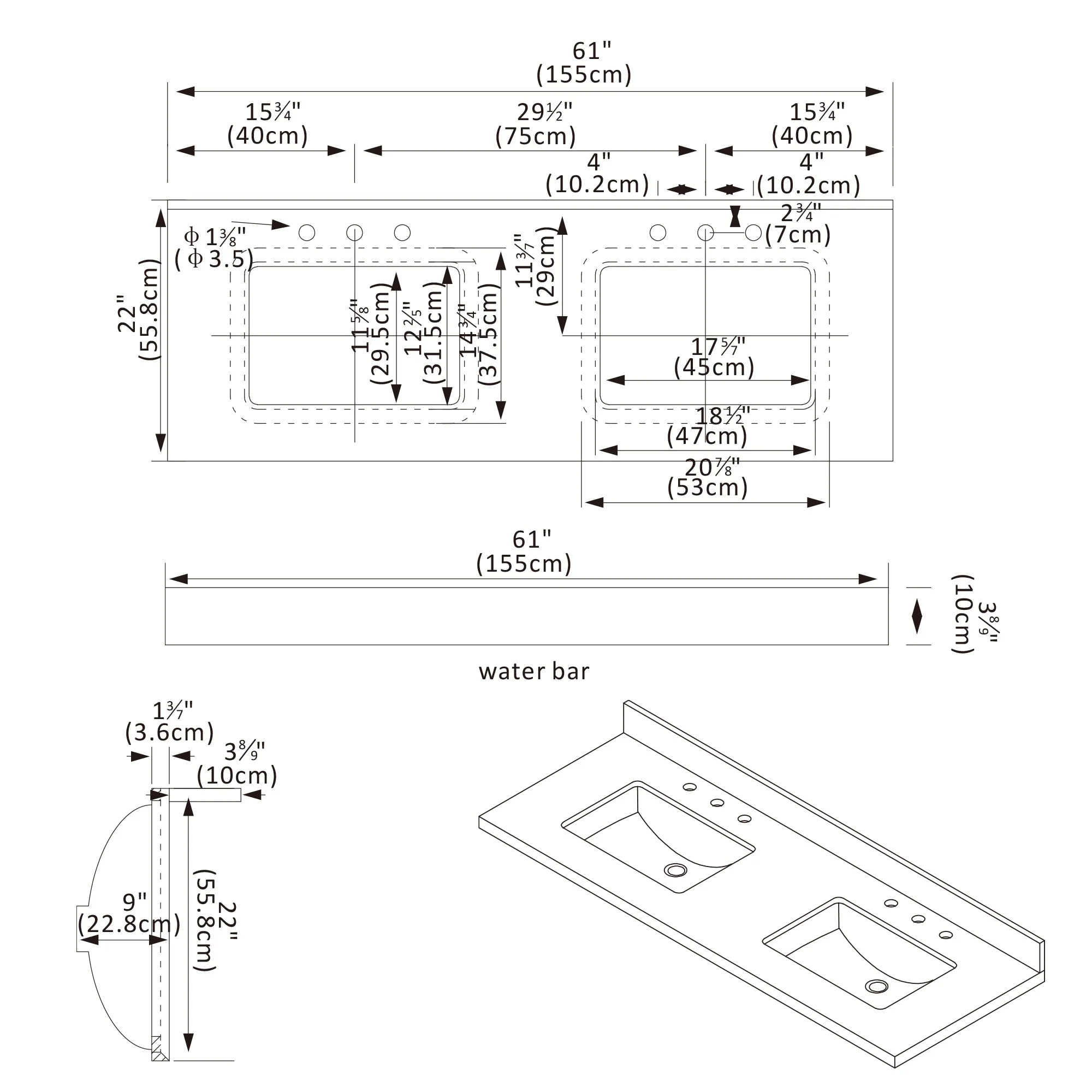 Jaen Composite Stone Vanity Top with White Rectangular Sink