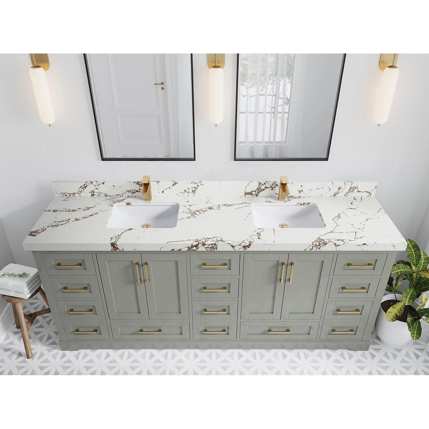 Willow Collection 84 in W x 22 in D x 36 in H Boston Double Bowl Sink Bathroom Vanity with Countertop