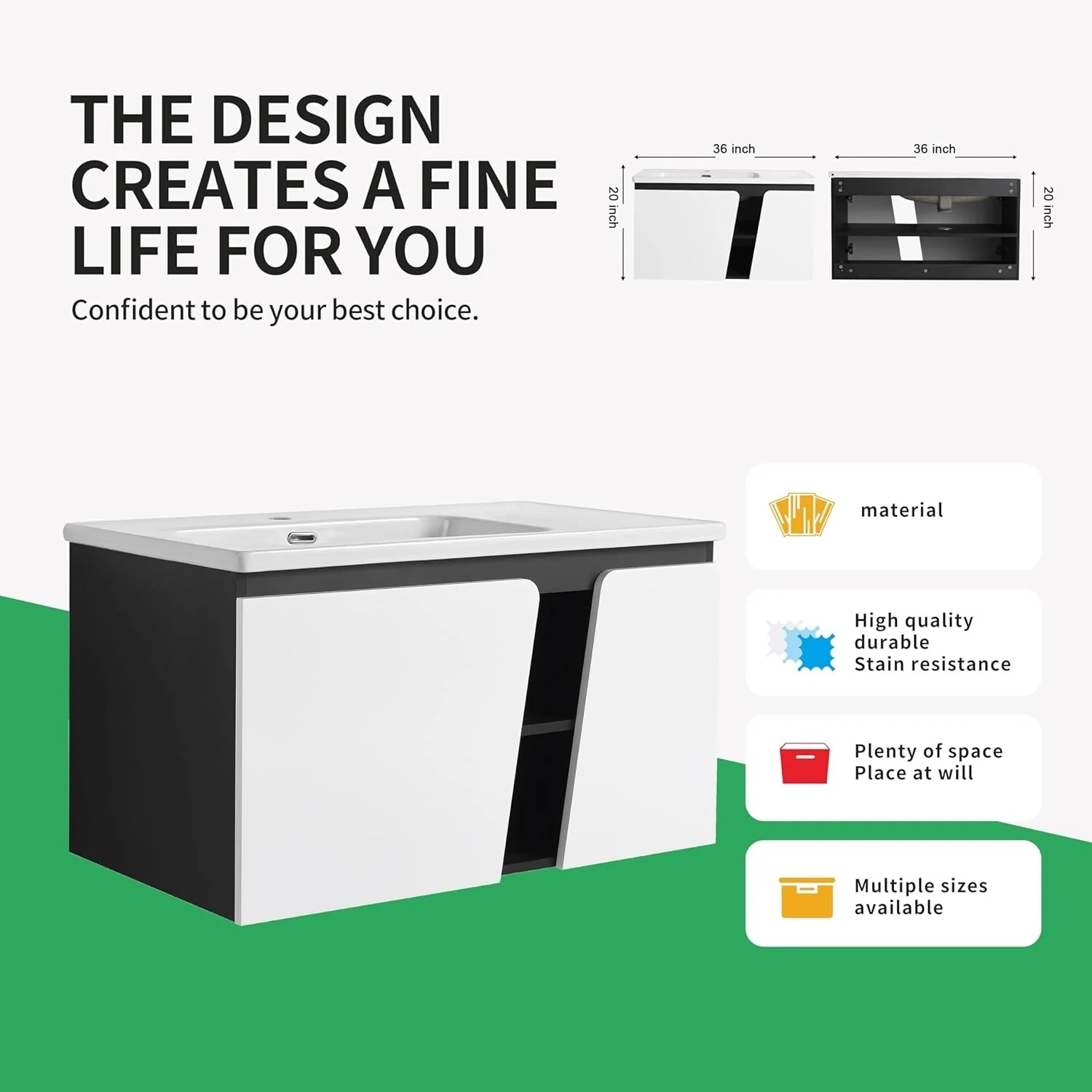 BNK 28/ 32/36/40 Inch Single Sink Bathroom Vanity with Soft Close Door, Modern Floating Vanity