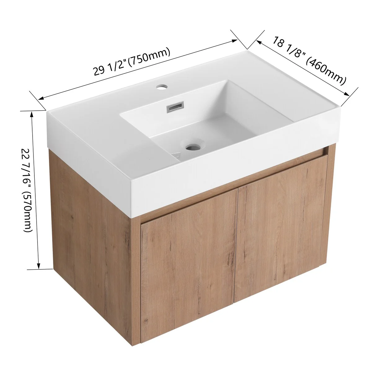 Bathroom Vanity With Sink In 24/30/36 Inch, Floating Bathroom Vanity with Soft Close Door