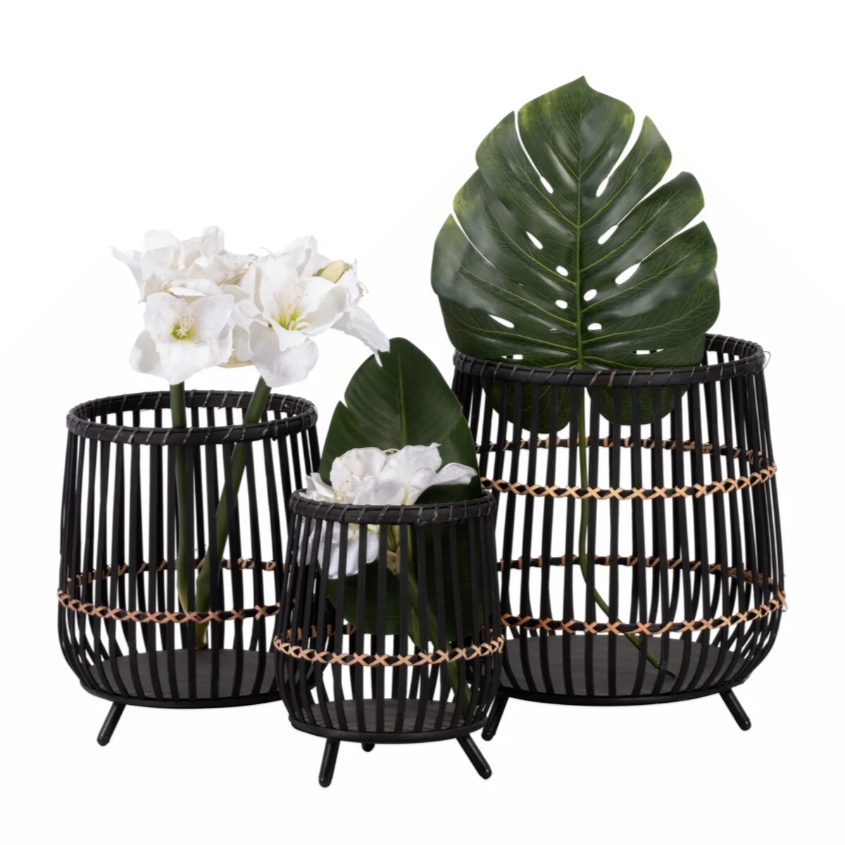 s/3 bamboo footed planters 17/14/10