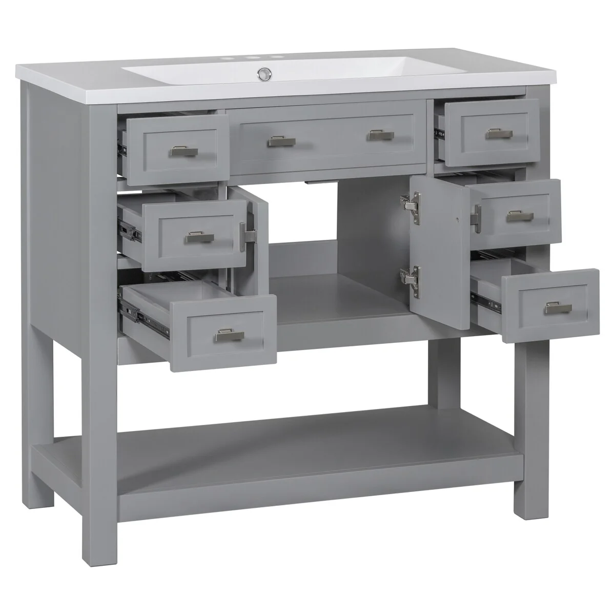 36'' Bathroom Vanity Modern Bathroom Storage Cabinet with 6 Drawers