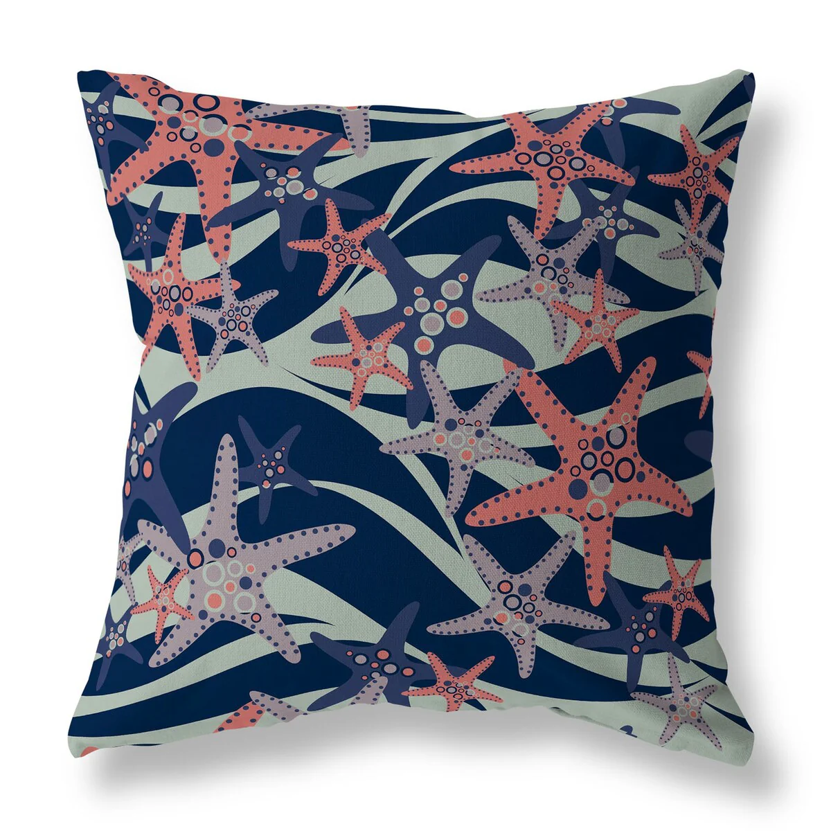 Green And Blue Starfish Sway Indoor/Outdoor Throw Pillow Zipper