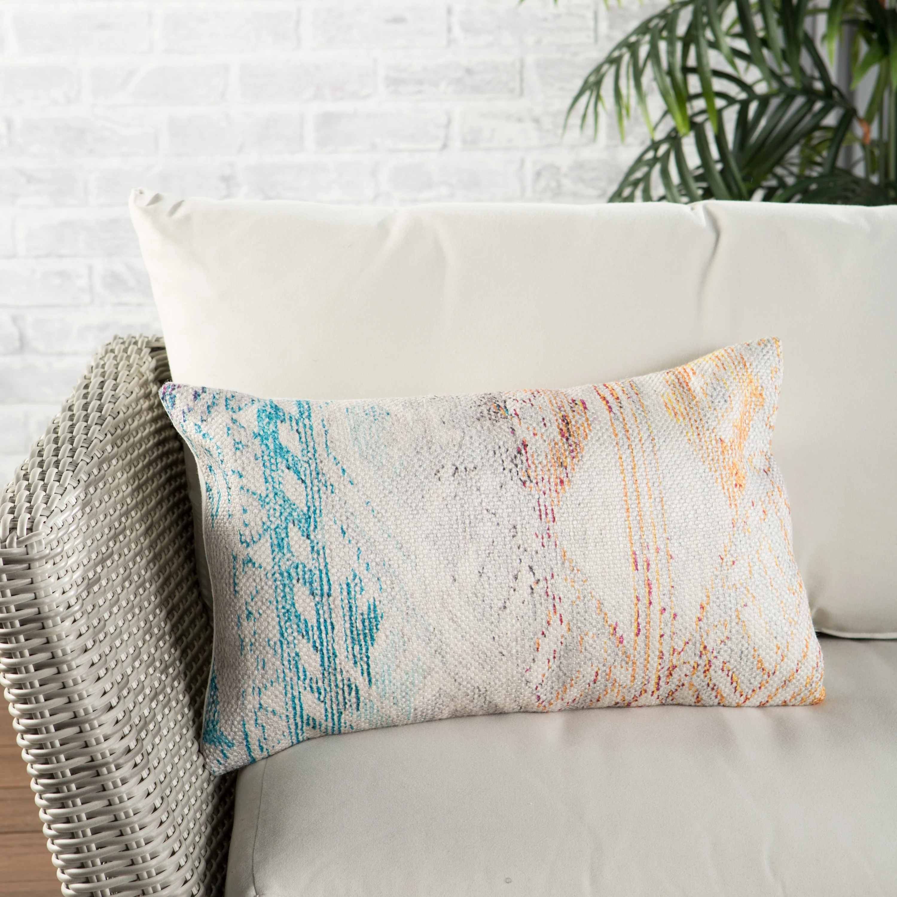 Nikki Chu Tribe Indoor/ Outdoor Tribal Multicolor/ White Lumbar Pillow