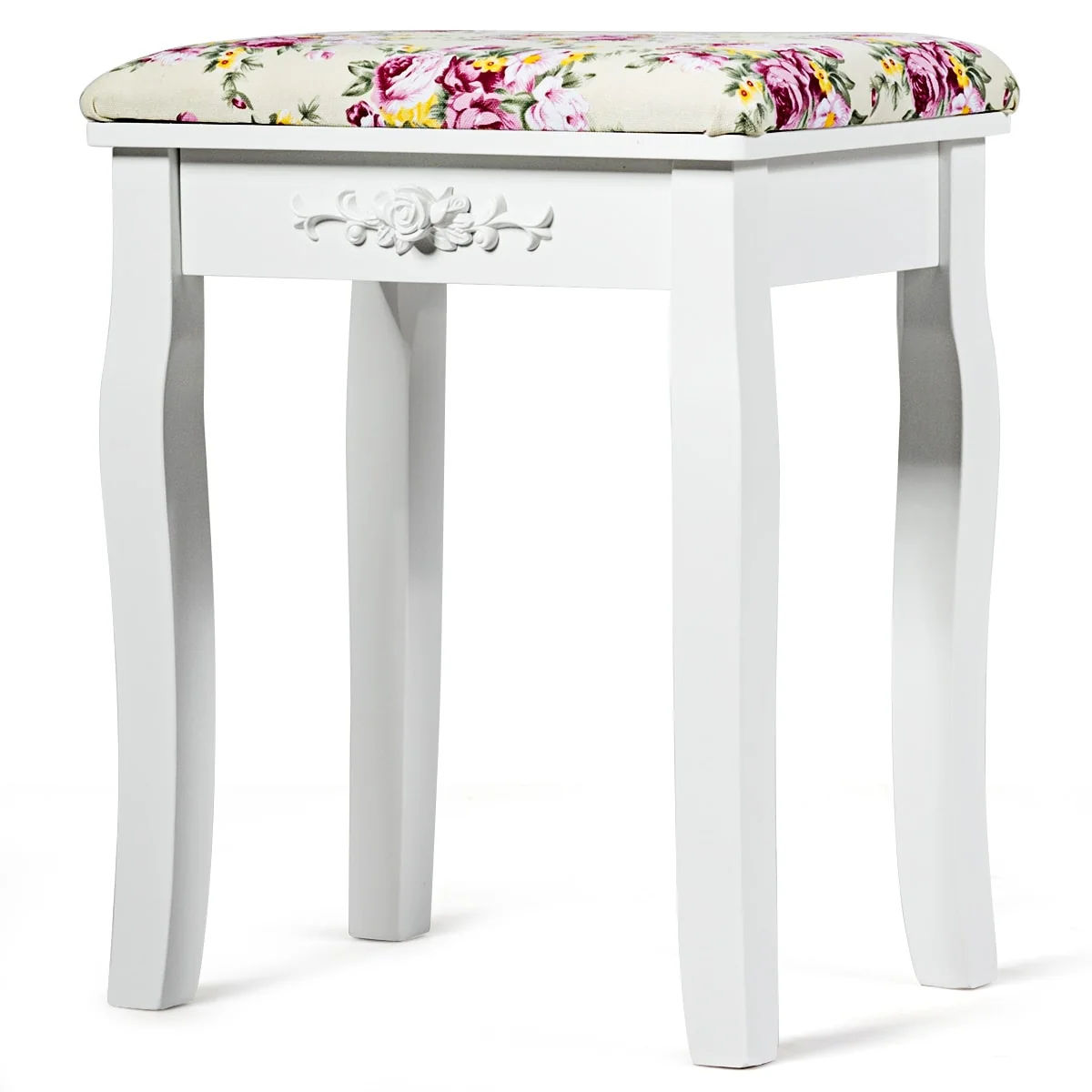 Costway Vanity Wood Dressing Stool Padded Chair Makeup Cushion White