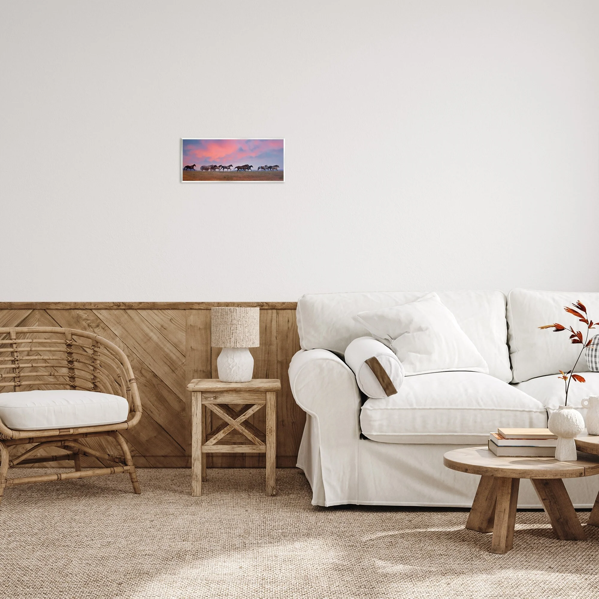 Stupell Wild Horses Running at Pink Sunset Meadow Wood Wall Art,7x17 - Multi-Color