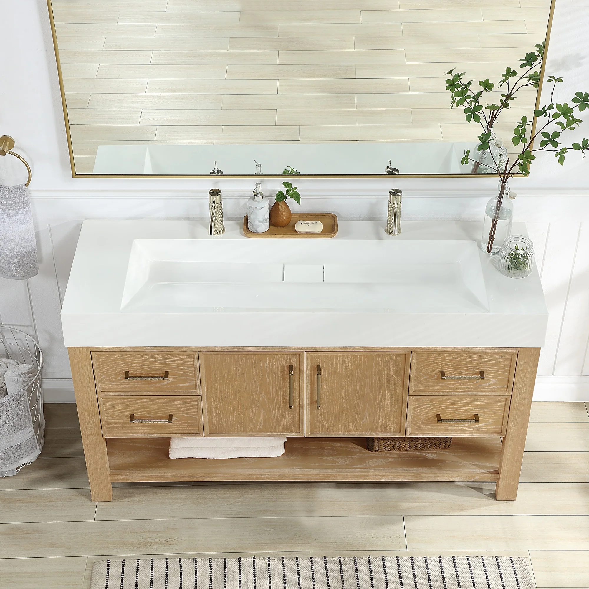 Vera Bath Vanity with Integrated Stone Sink Top and Mirror