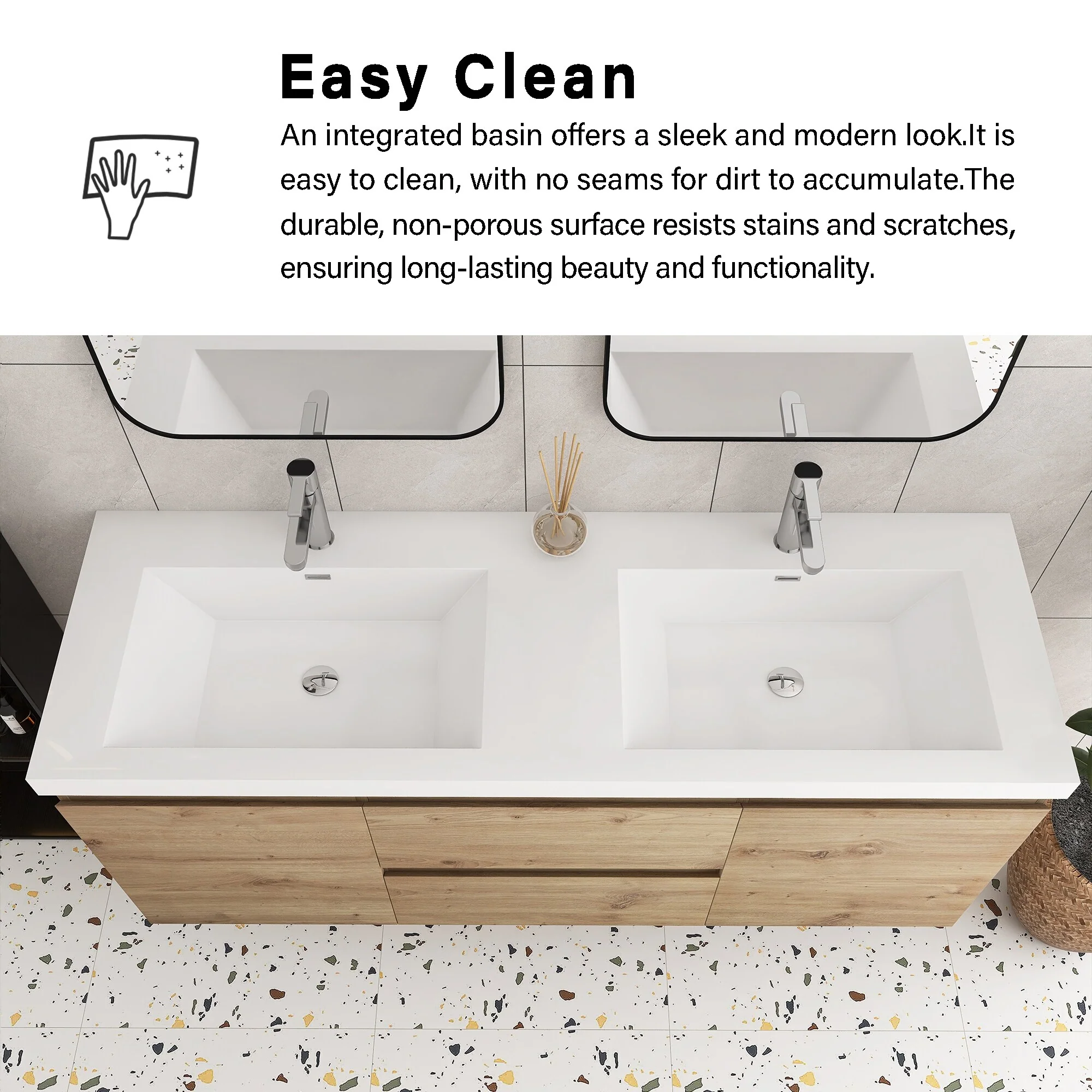 Angela Wall Mounted Bathroom Vanity in F. Oak with White Cultured Marble Top