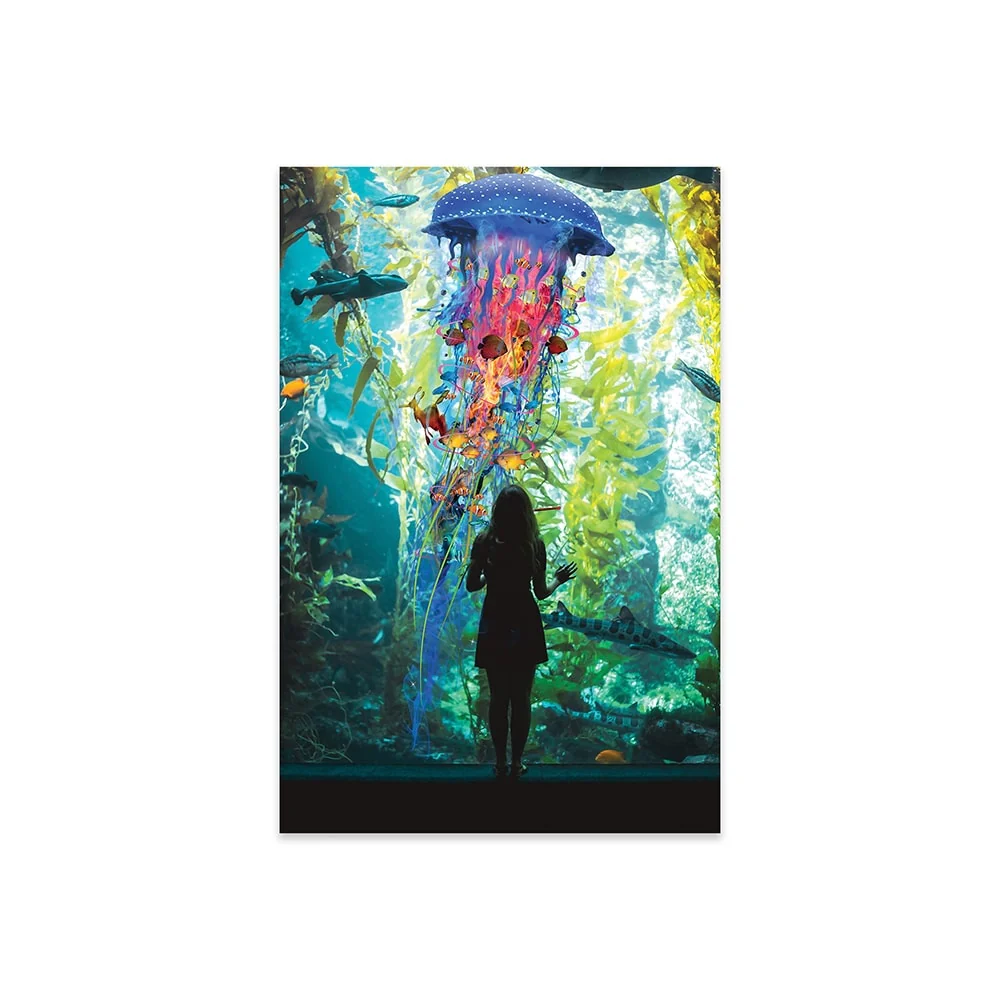 Electric Jellyfish World Is An Aquarium Print On Acrylic Glass by David Loblaw