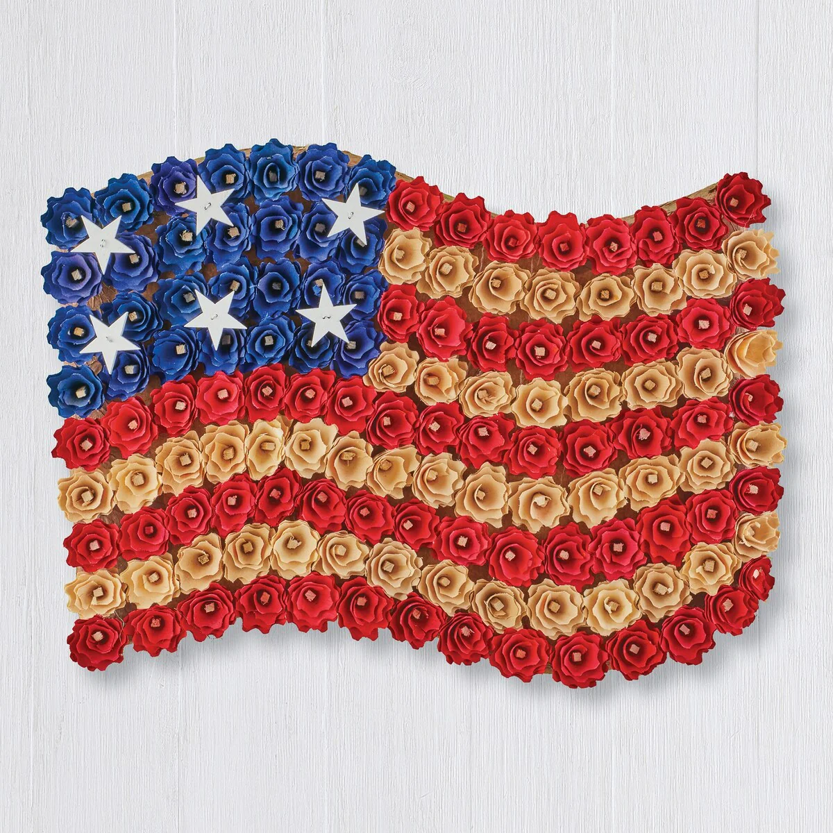 Wooden Roses American Flag Patriotic Wreath