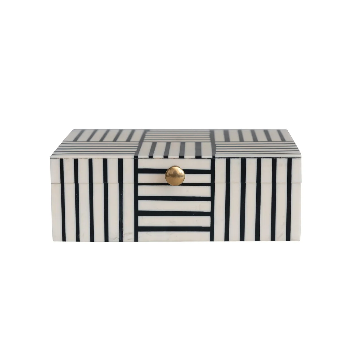 Resin Box with Striped Block Pattern and Gold Clasp - 8.0