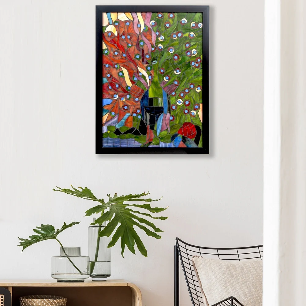 Peacock Mosaic Art Glass Wall Panel