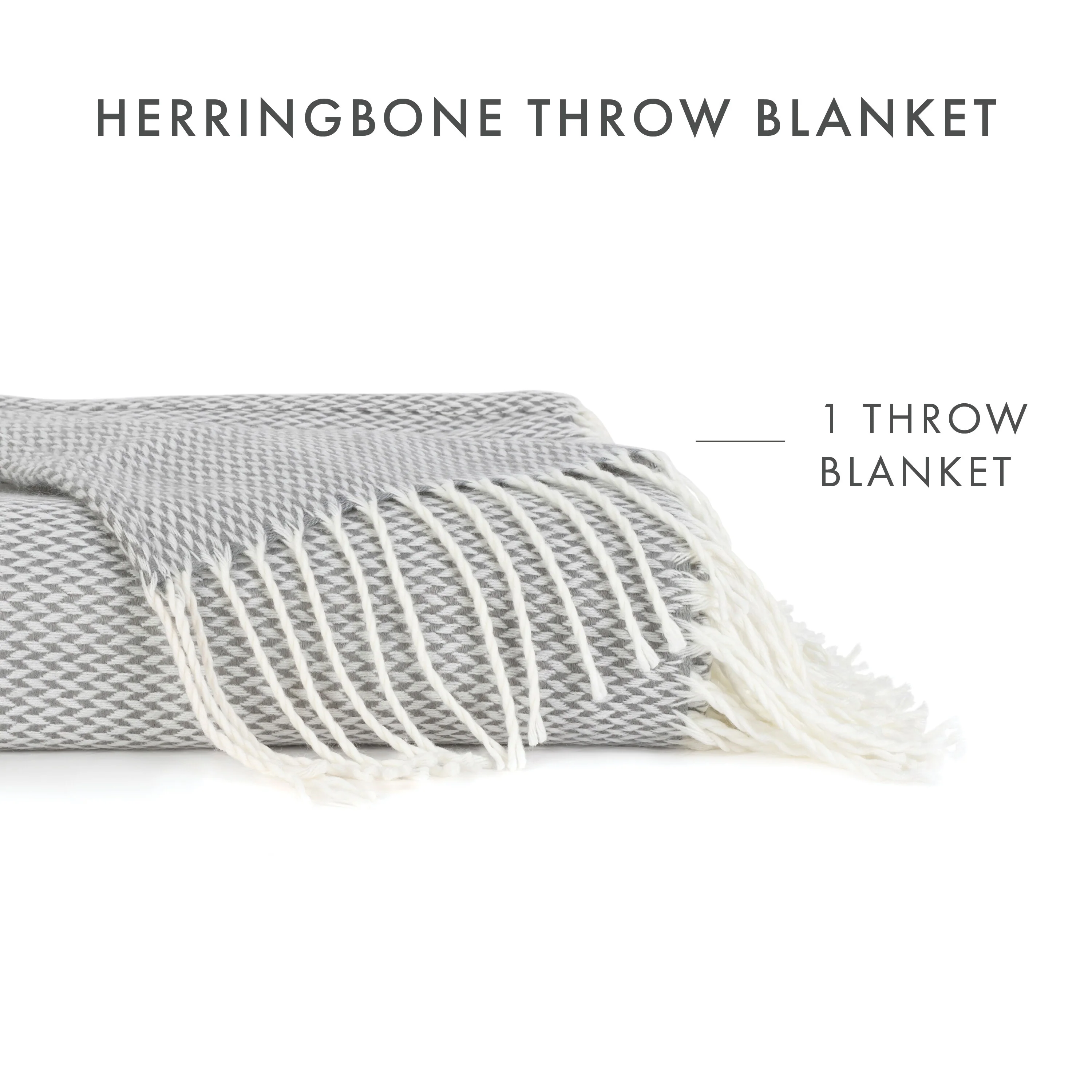 Becky Cameron Throw Blanket Herringbone with Fringed Edges