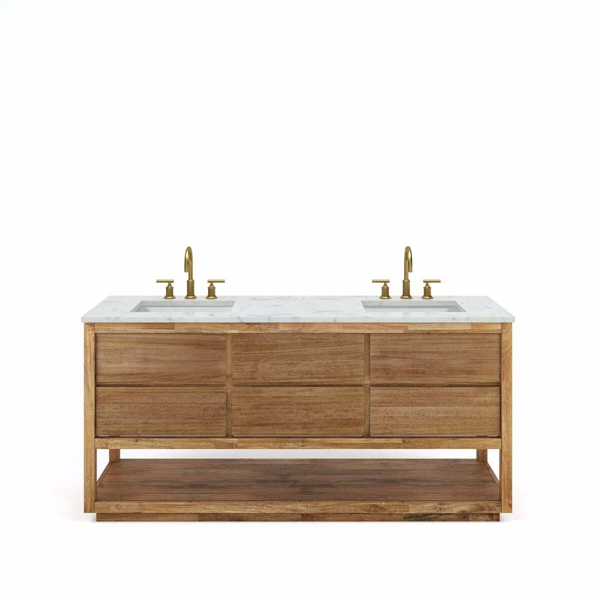 Oakman Mango Wood Carrara White Marble Countertop Bath Vanity with Faucet