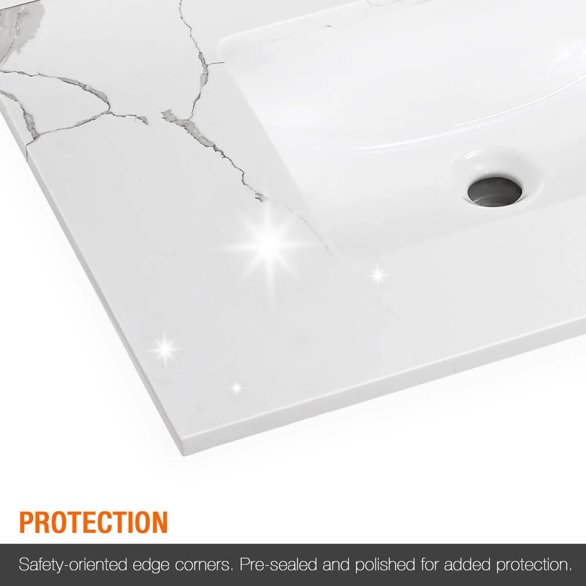 Bathlet Calacatta Quartz 72 inch Double Sink Bathroom Vanity Top with Side Splash