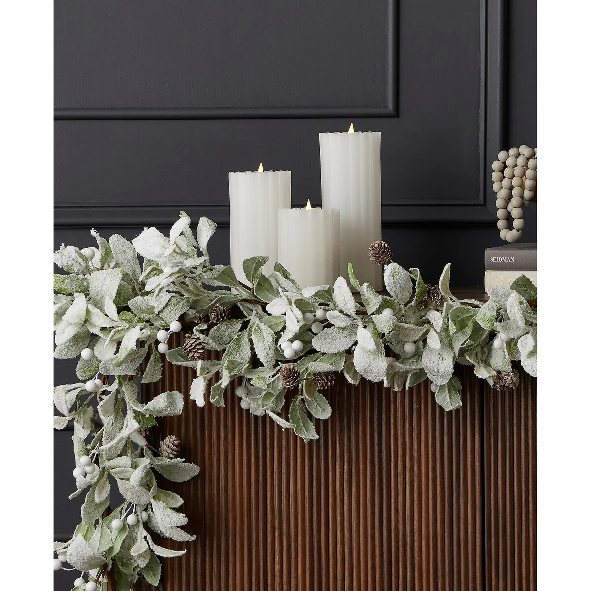 Snowy Lambs Ear and Holly Berry 9ft Garland-White