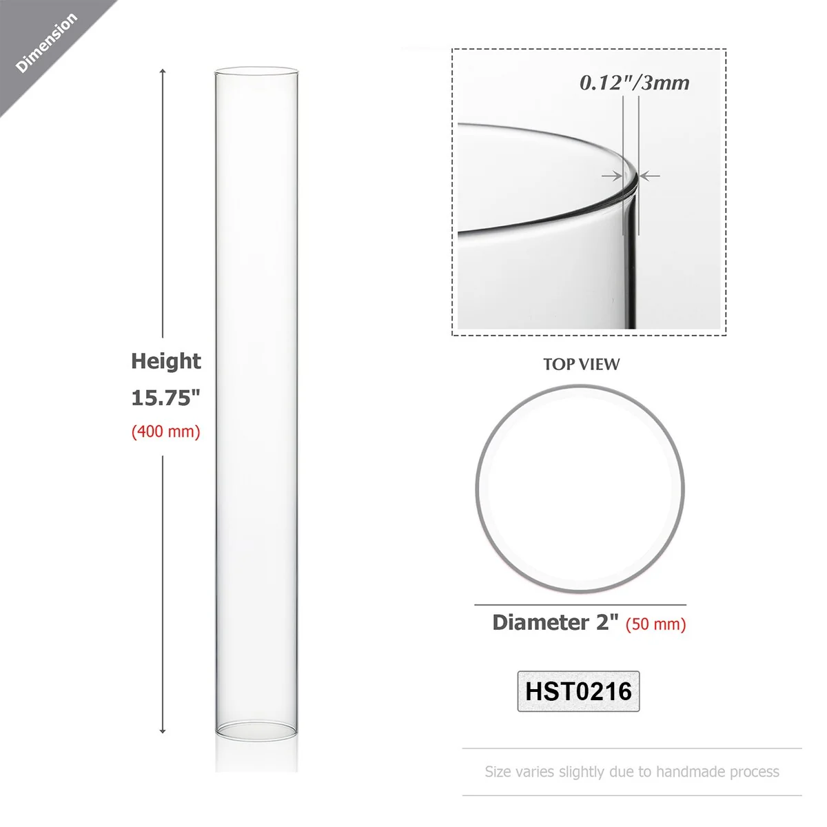 Clear Glass Cylinder Hurricane Chimney Tube, Candle Cover - 1 Piece