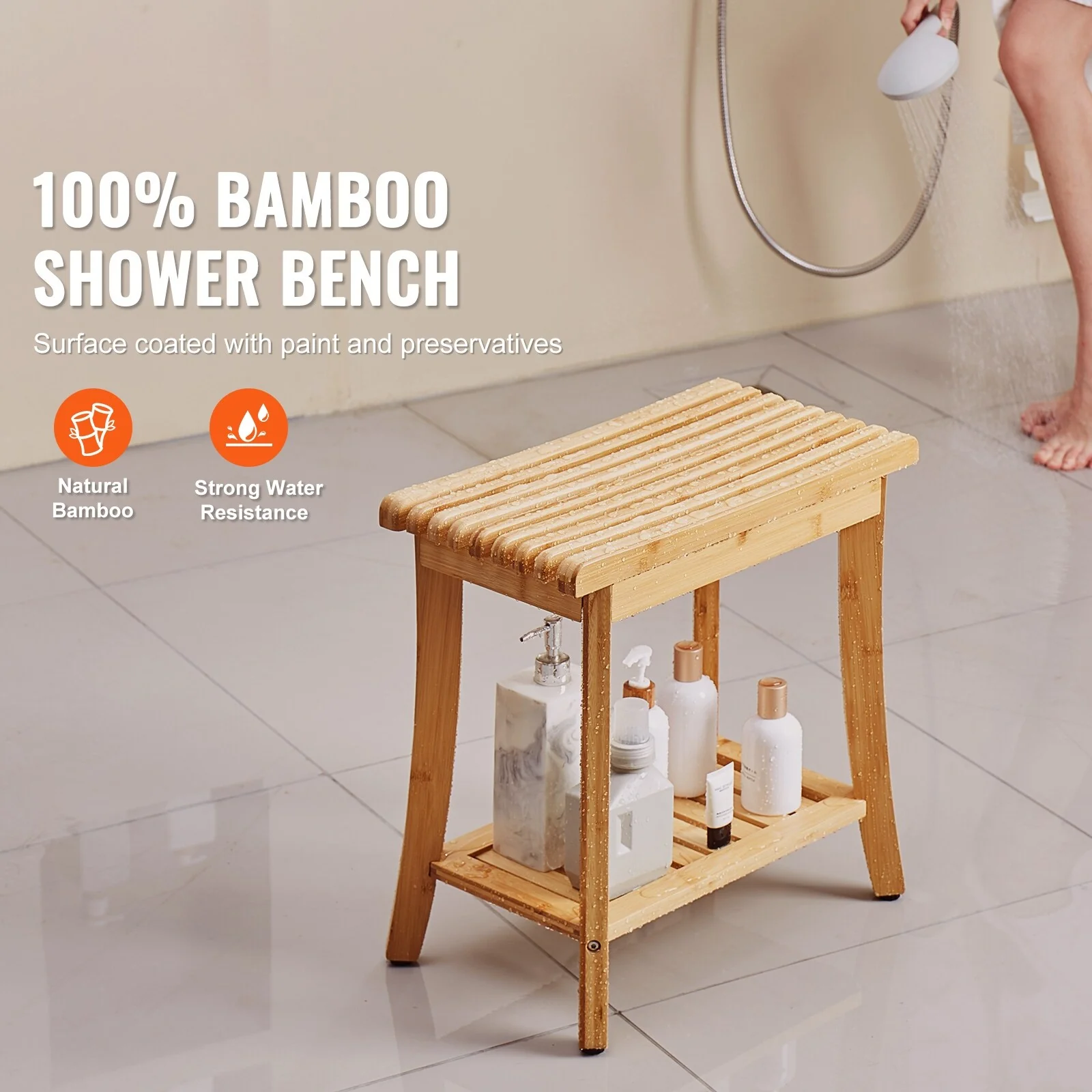 Shower Bench Waterproof Non-Slip Shower Chair Seat, for Bathroom Living Room Bedroom