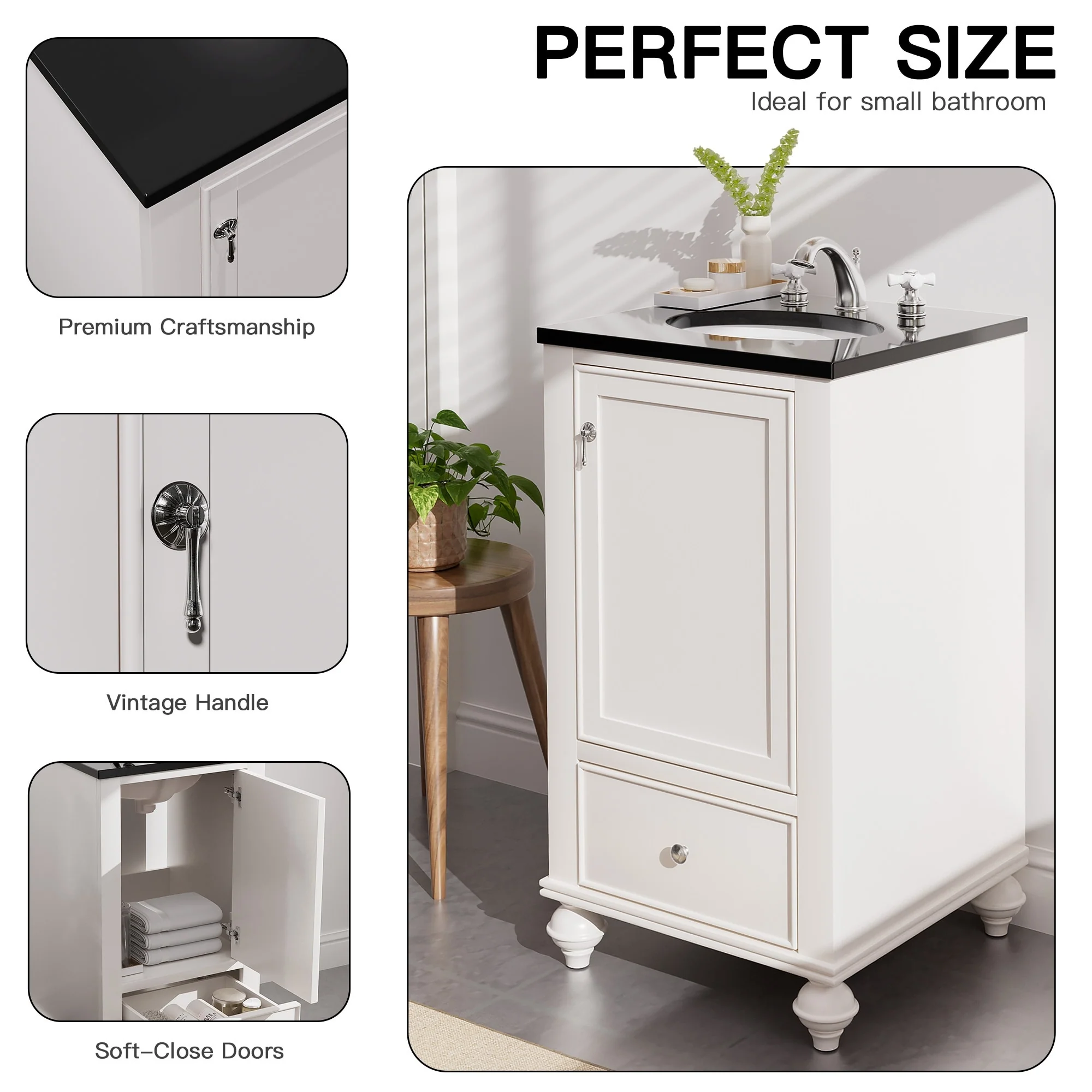 19-Inch Two-Tone Solid Wood Bathroom Vanity with Sink – Compact Space-Saving Design