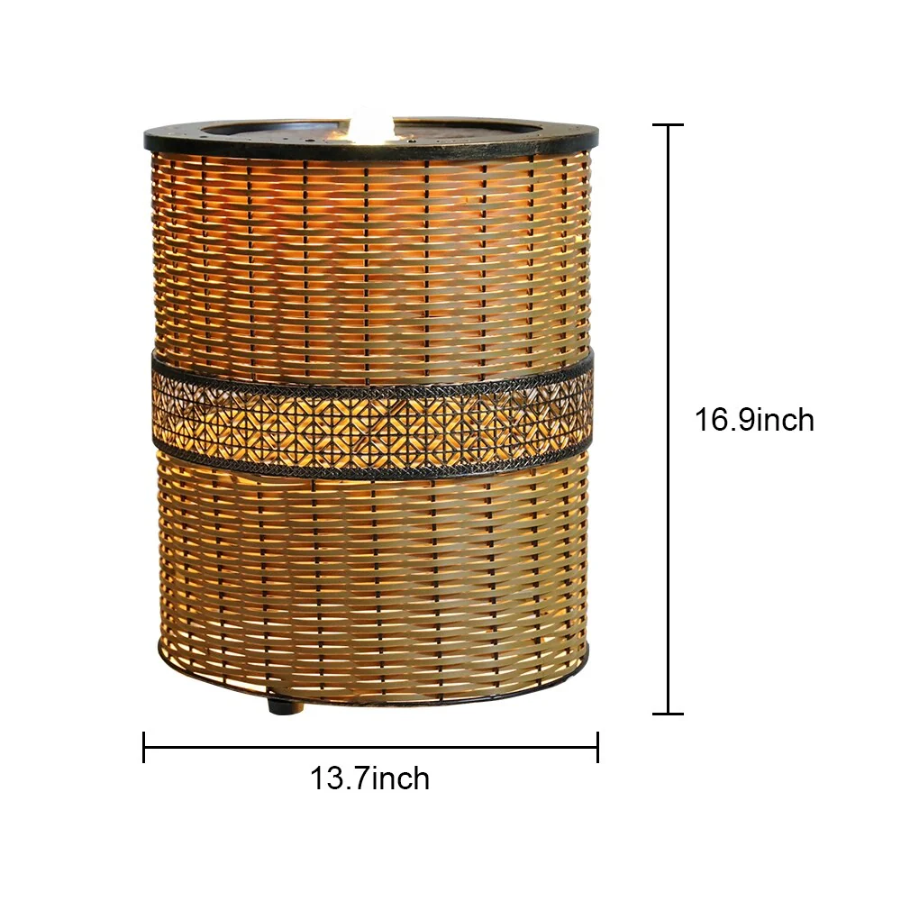 Indoor 16.9in H Round Rattan Water Fountain w/LED Light for Home Decor