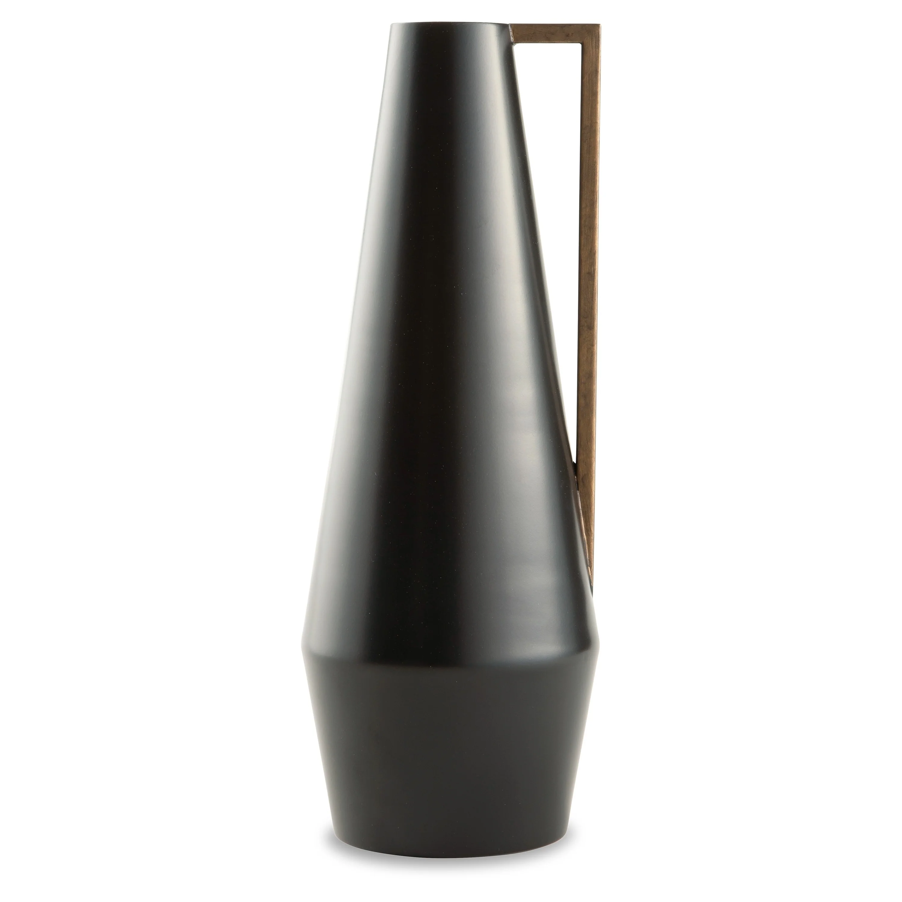 Ezra 20 Inch Decorative Flower Vase, Angular Gold Handle, Black Metal