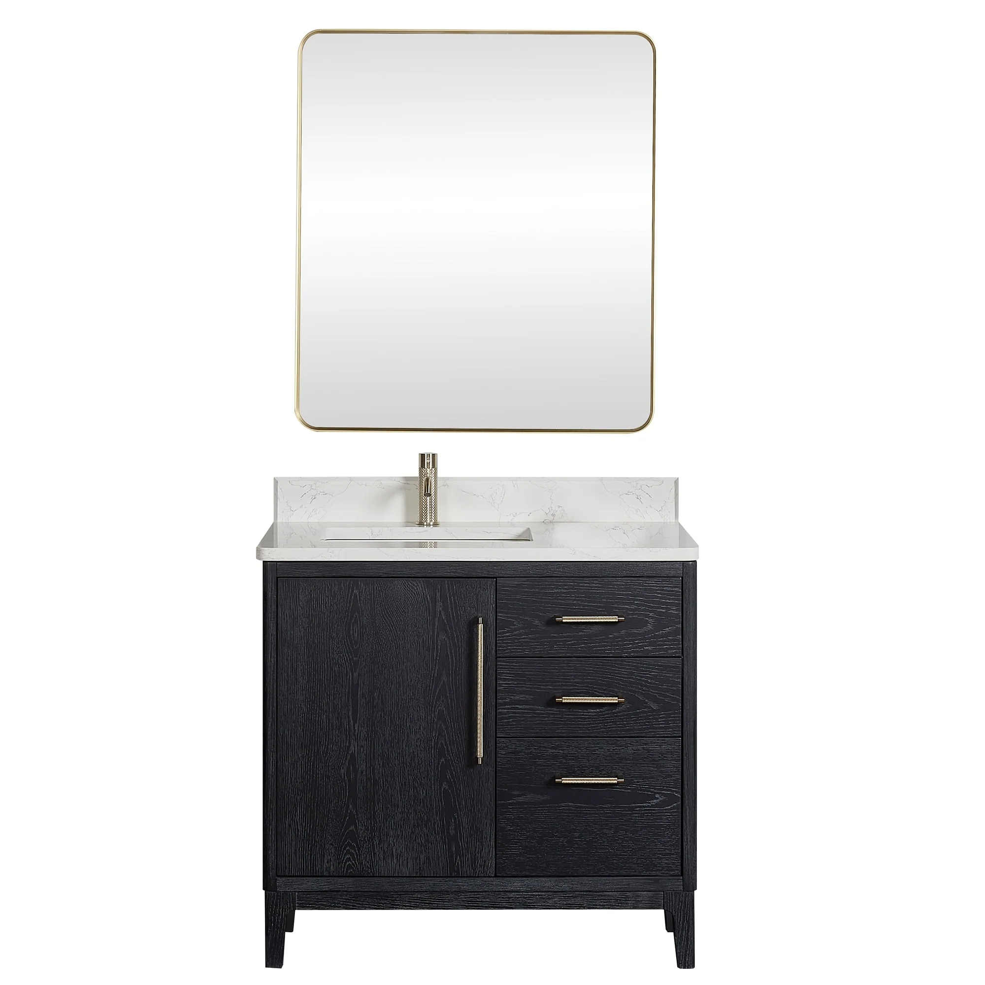 Gara Single Bath Vanity with Composite Stone Top and Mirror