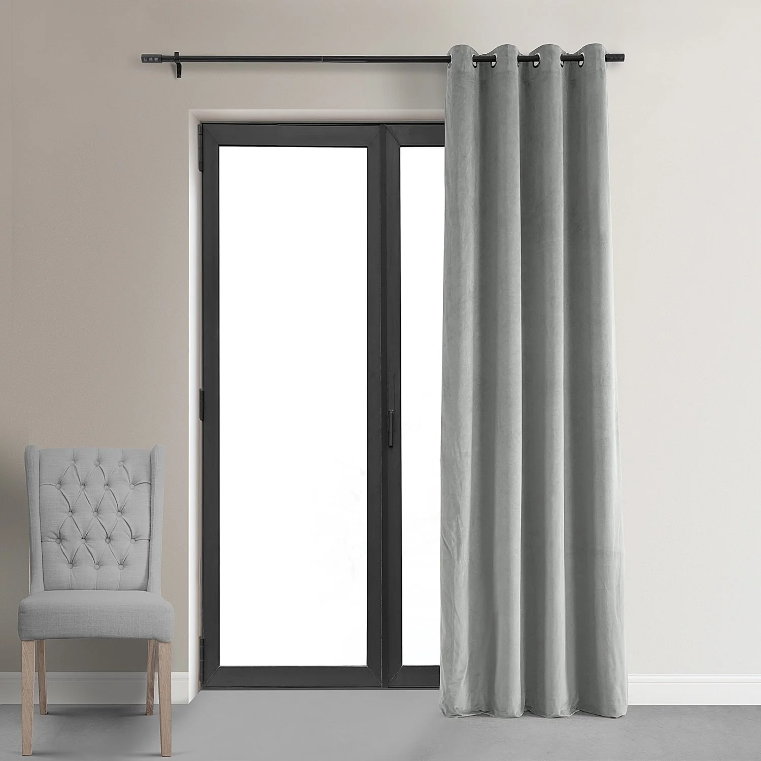 Exclusive Fabrics Grommet Silver Grey Velvet Blackout Curtain (1 Panel)