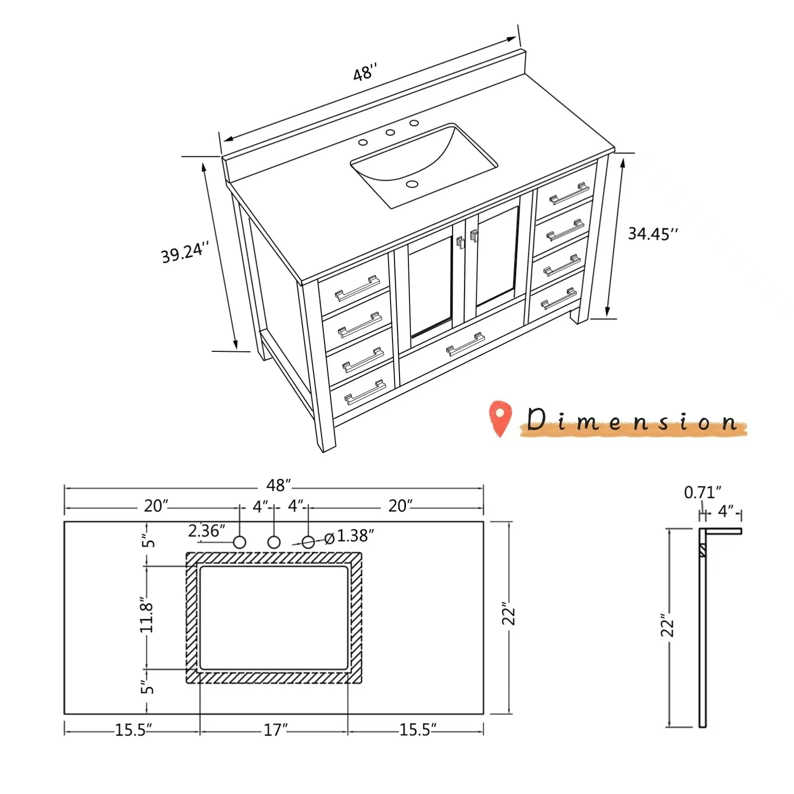 Prismosaic 48 in. Lunar Gray Vanity with Countertop & Splash, Single Sink