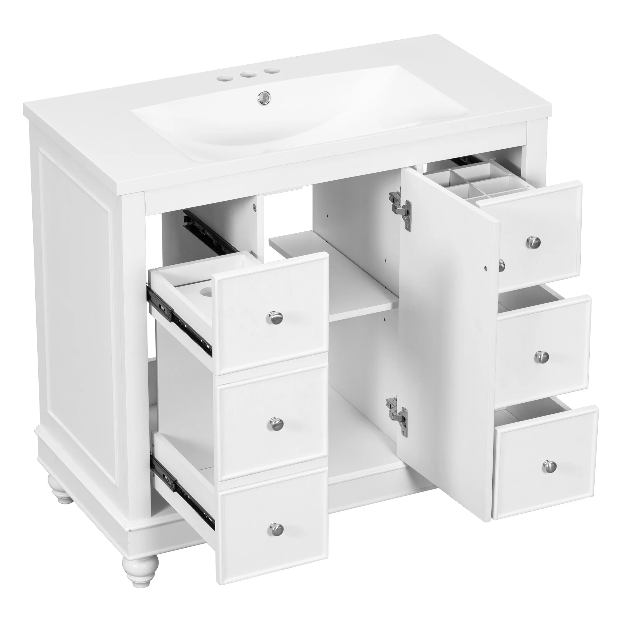 Bathroom Vanity with Sink, Bathroom Vanity Cabinet with 4 Drawers and 1 Door, Storage Cabinet with Adjustable Shelves