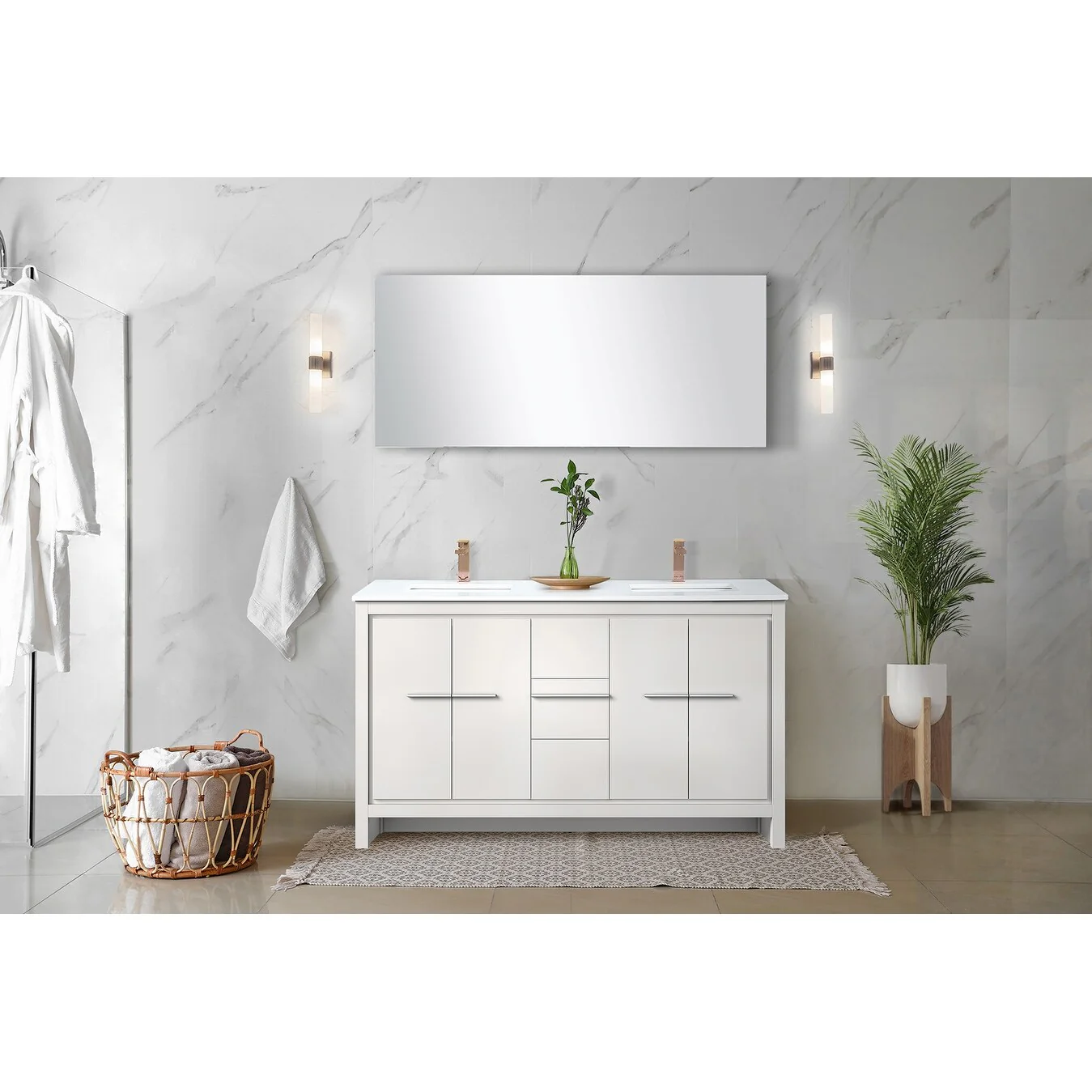 Lafarre Bath Vanity Cultured Marble Top, Sink and Rose Gold Faucet