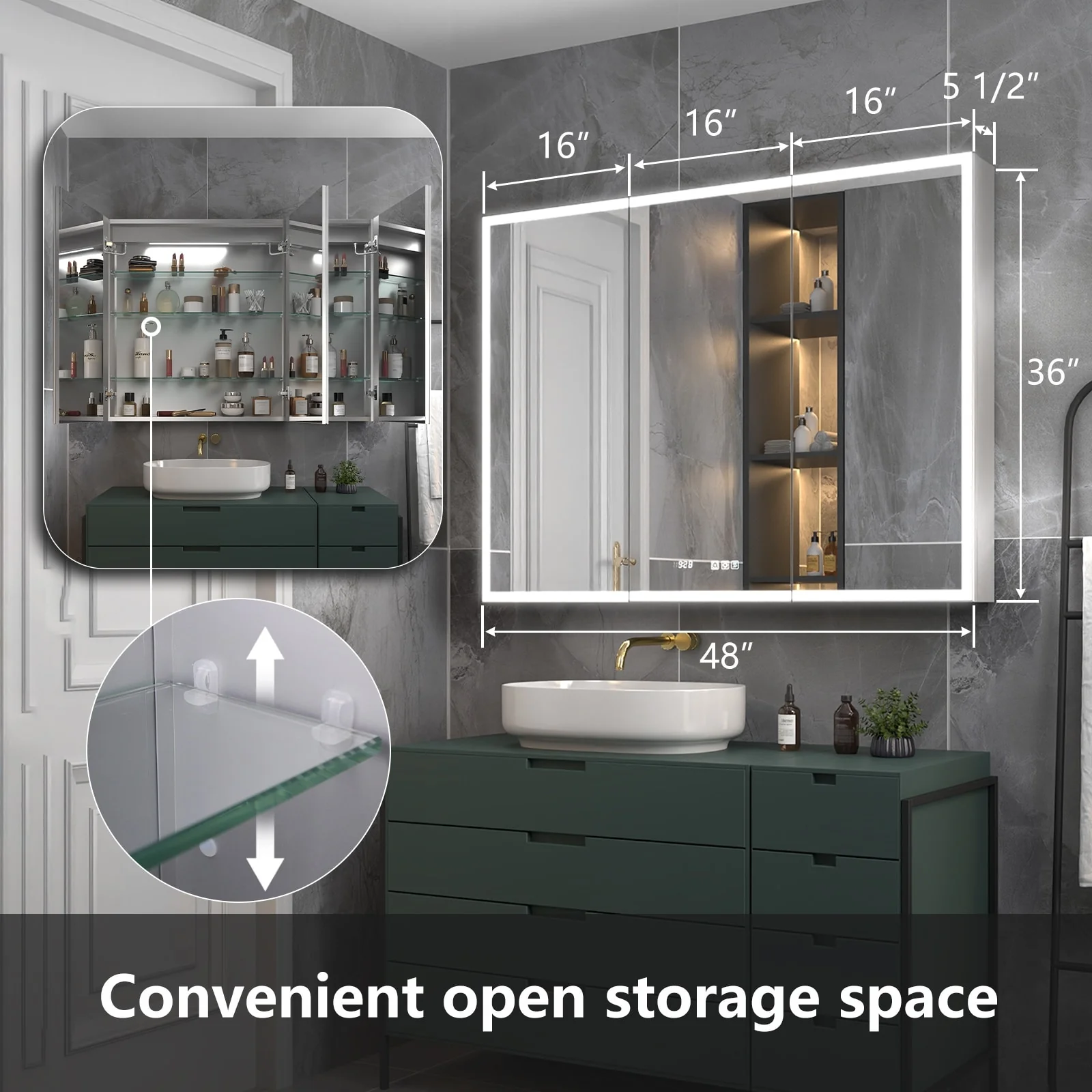 ExBrite Led Lighted Medicine Cabinet Recessed or Surface with Mirrors