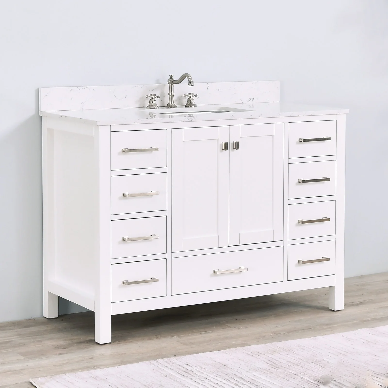Prismatica 48 inch White Bathroom Vanity Set with Marble Top